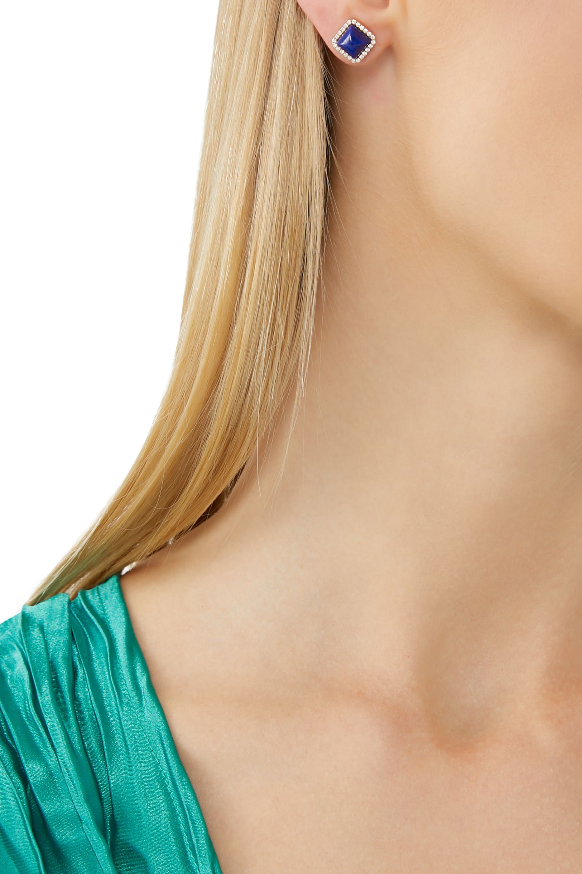 أقراط كليو بتصميم هرم مرصعة بالماس والازورد ذهب وردي عيار 18