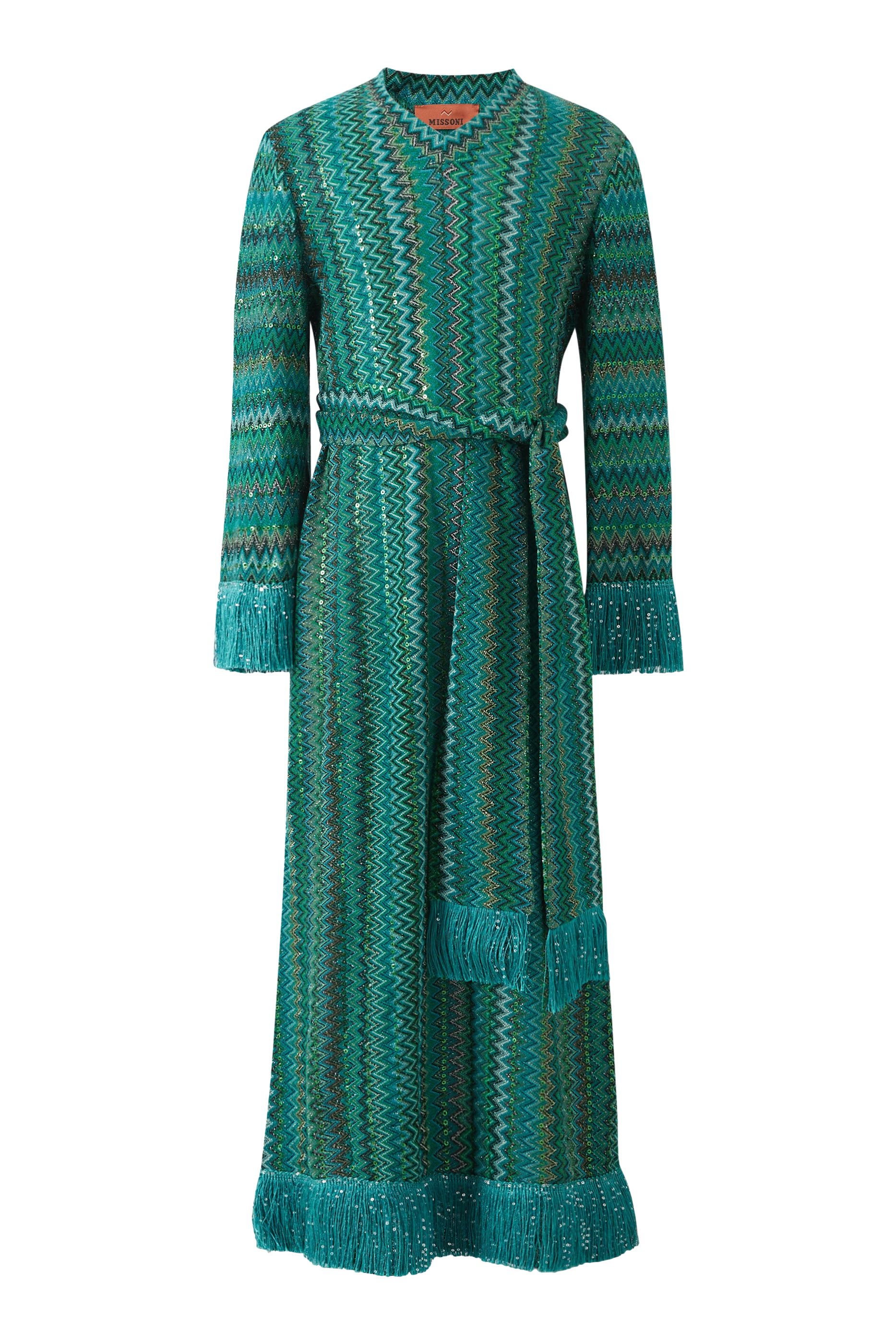 فستان بنقشة خطوط متعرجة وحواف بشرابات للأطفال