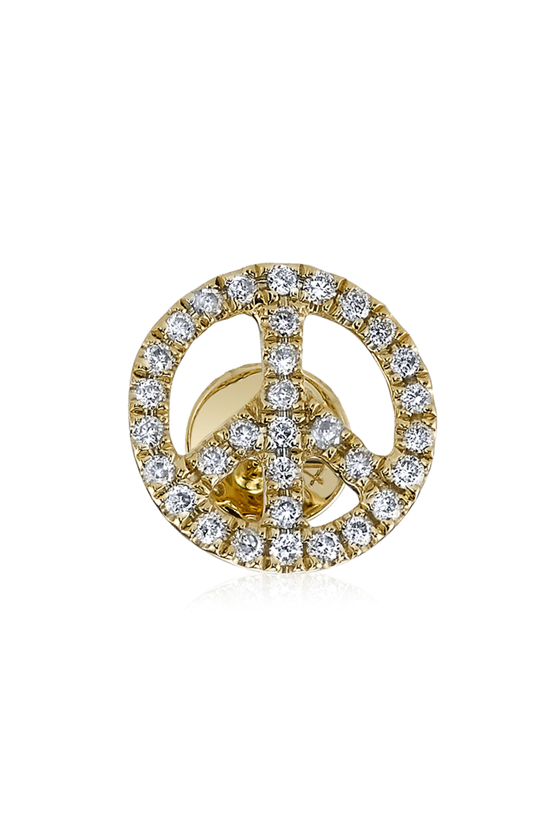 قرط بتصميم رمز السلام مرصع بالماس ذهب أصفر عيار 14