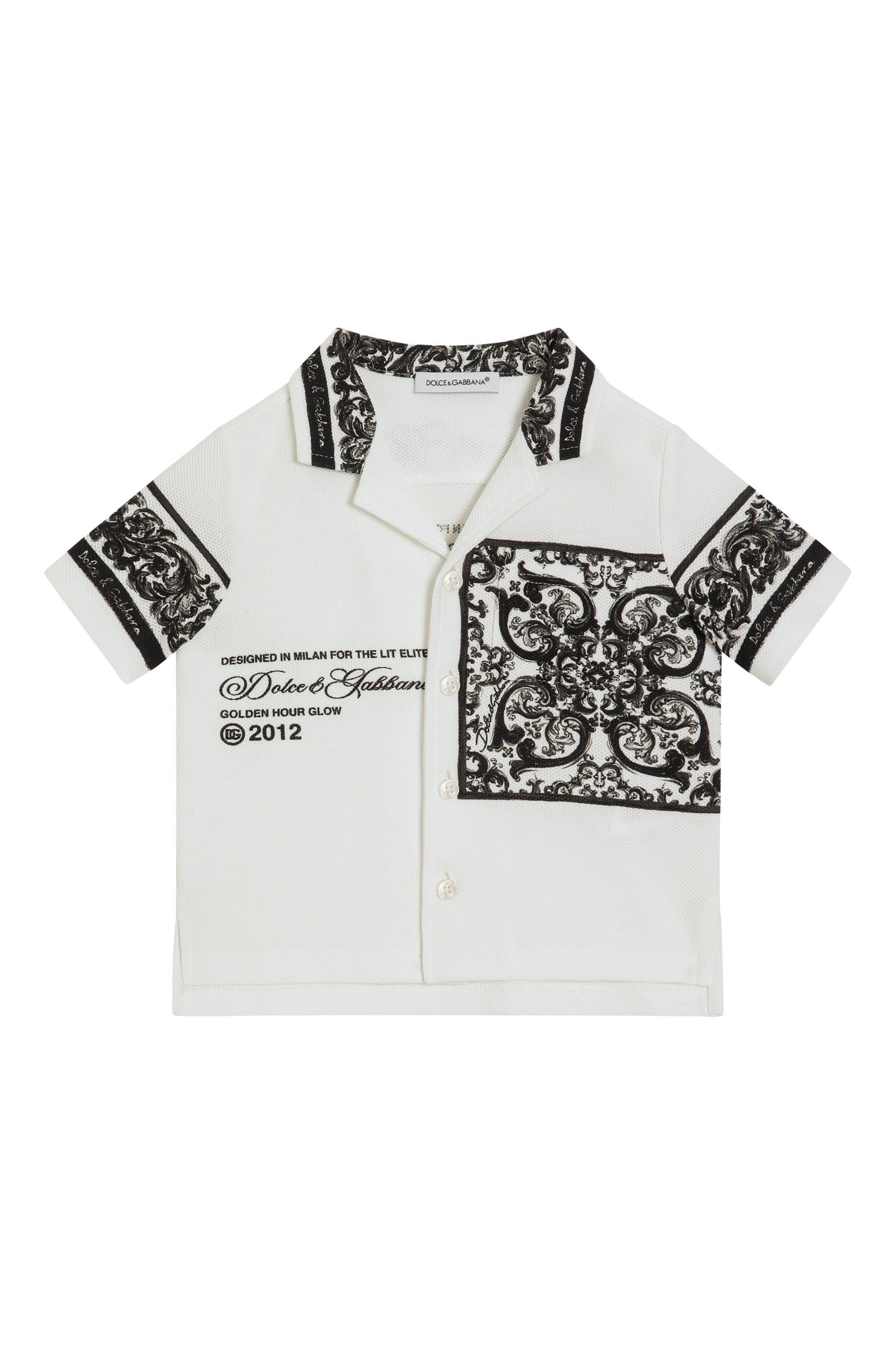 قميص دوبل بيكيه بأكمام قصيرة وطبعة مايوليكا للأطفال