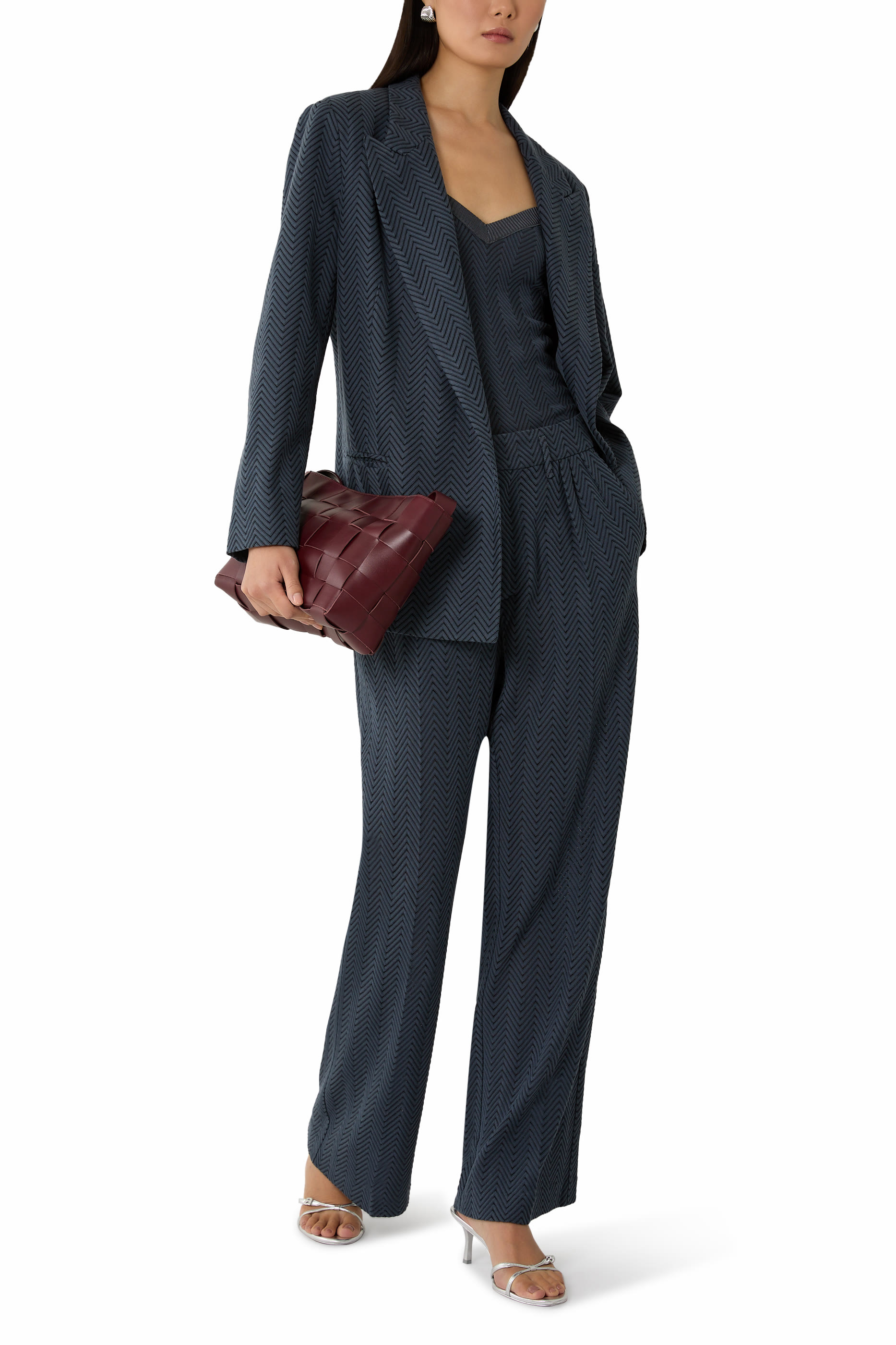 بلوزة بلا أكمام بنقشة خطوط متعرجة بلونين قطن وفيسكوز