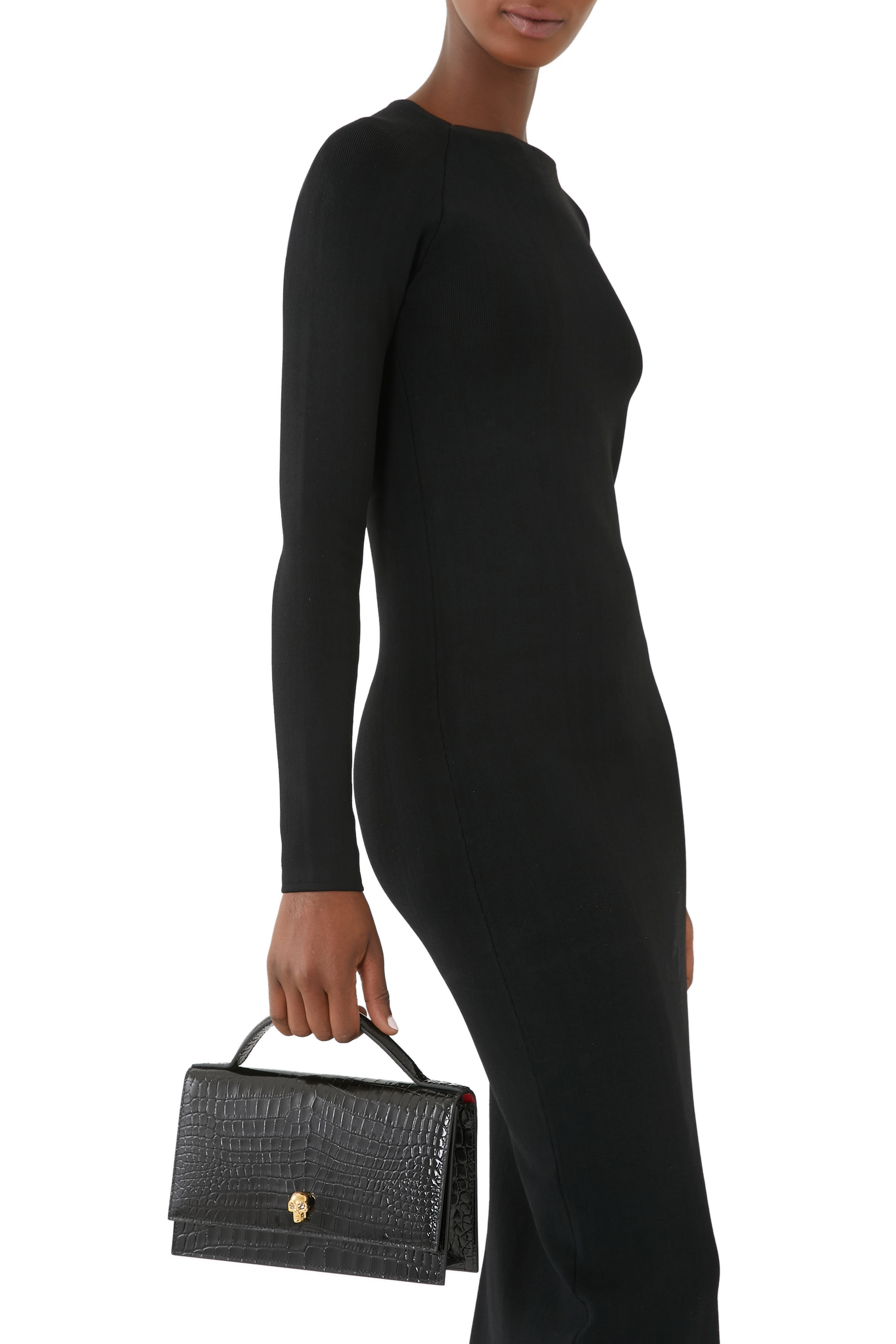 حقيبة بحلية جمجمة ونقشة جلد التمساح