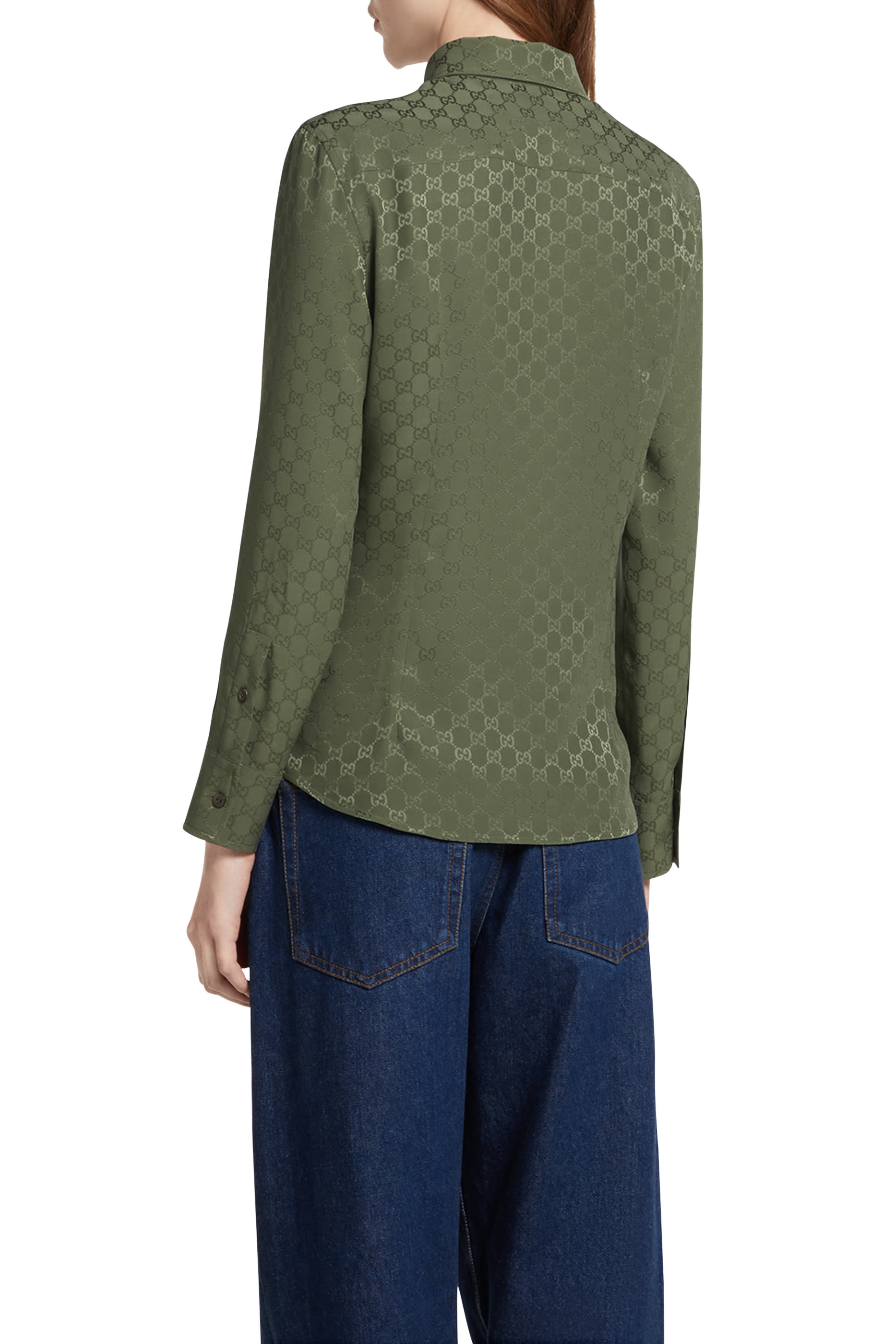 قميص مزين بشعار الماركة حرير جاكار