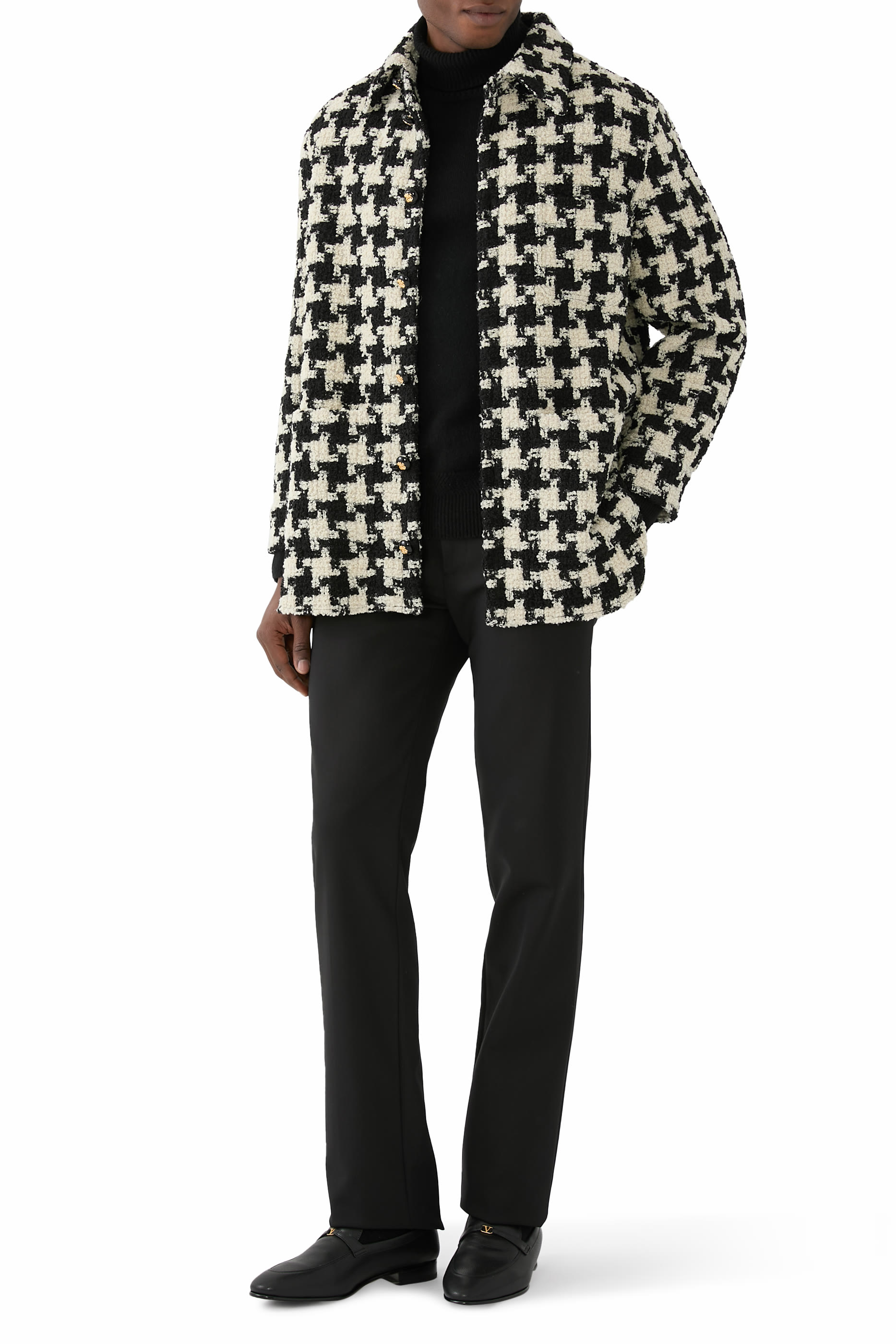 جاكيت بتصميم قميص مزين بنقشة صوف