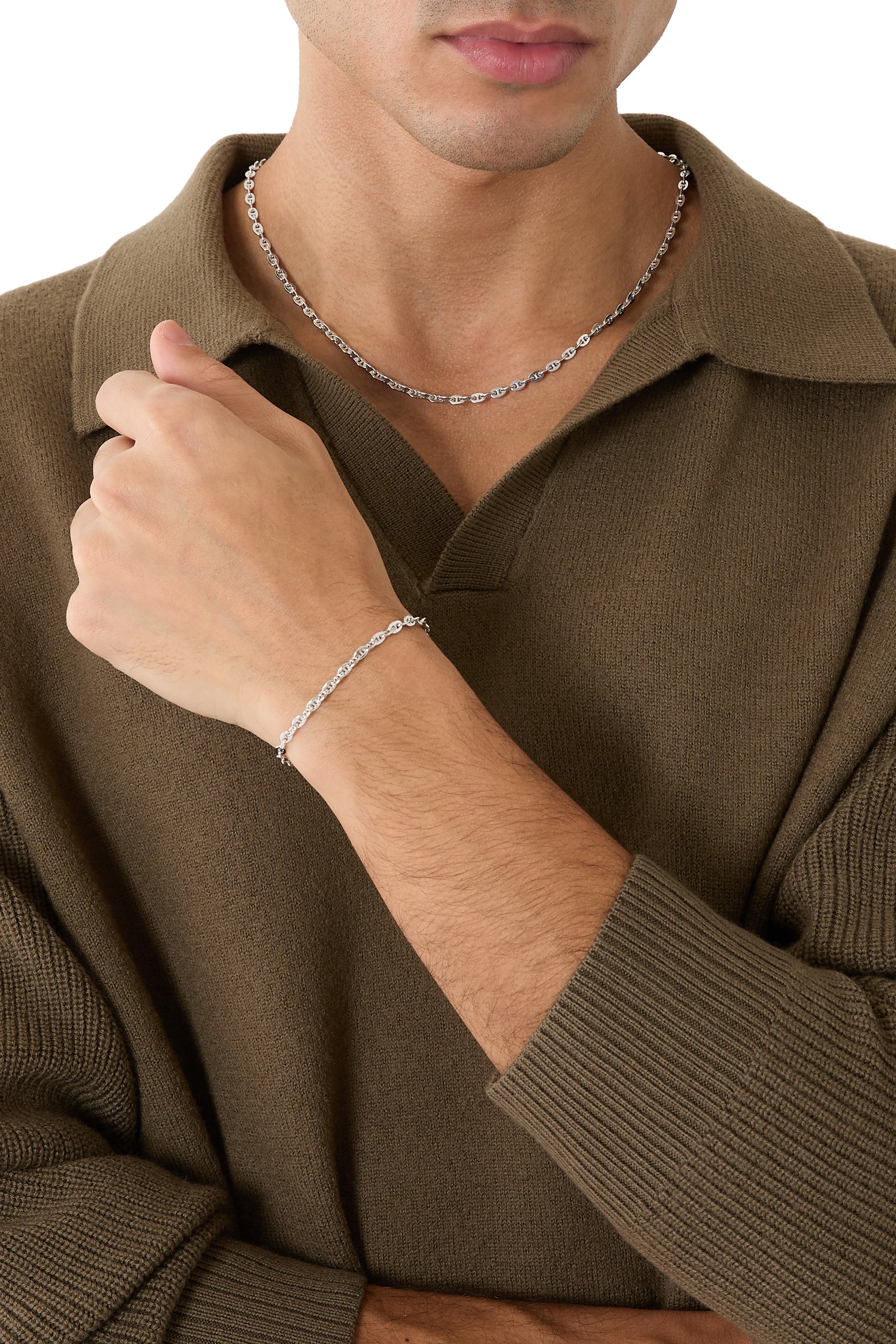 سوار سلسلة سفين، فضة إسترلينية مطلية بالروديوم