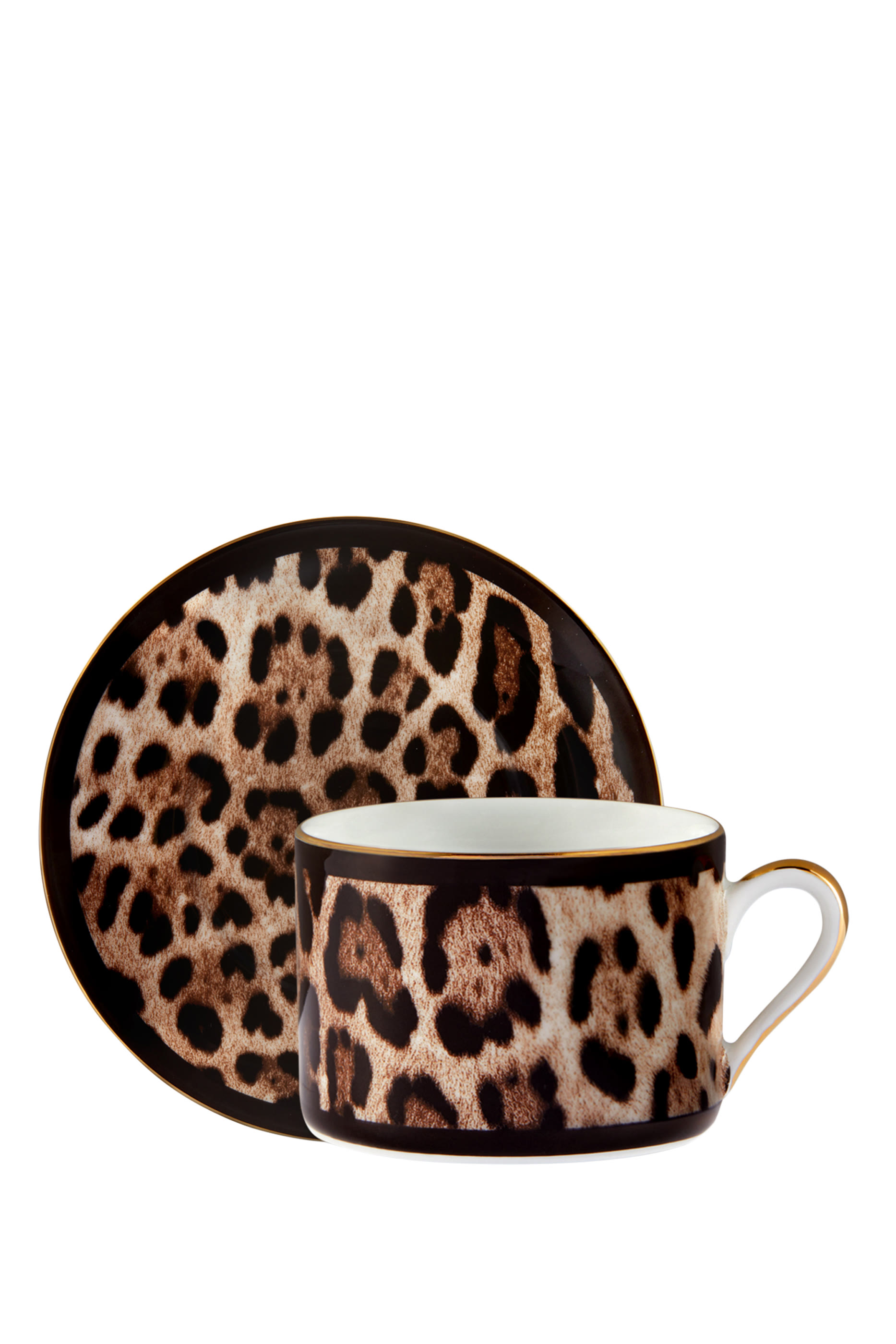 طقم فنجان شاي وطبق بنقشة جلد فهد