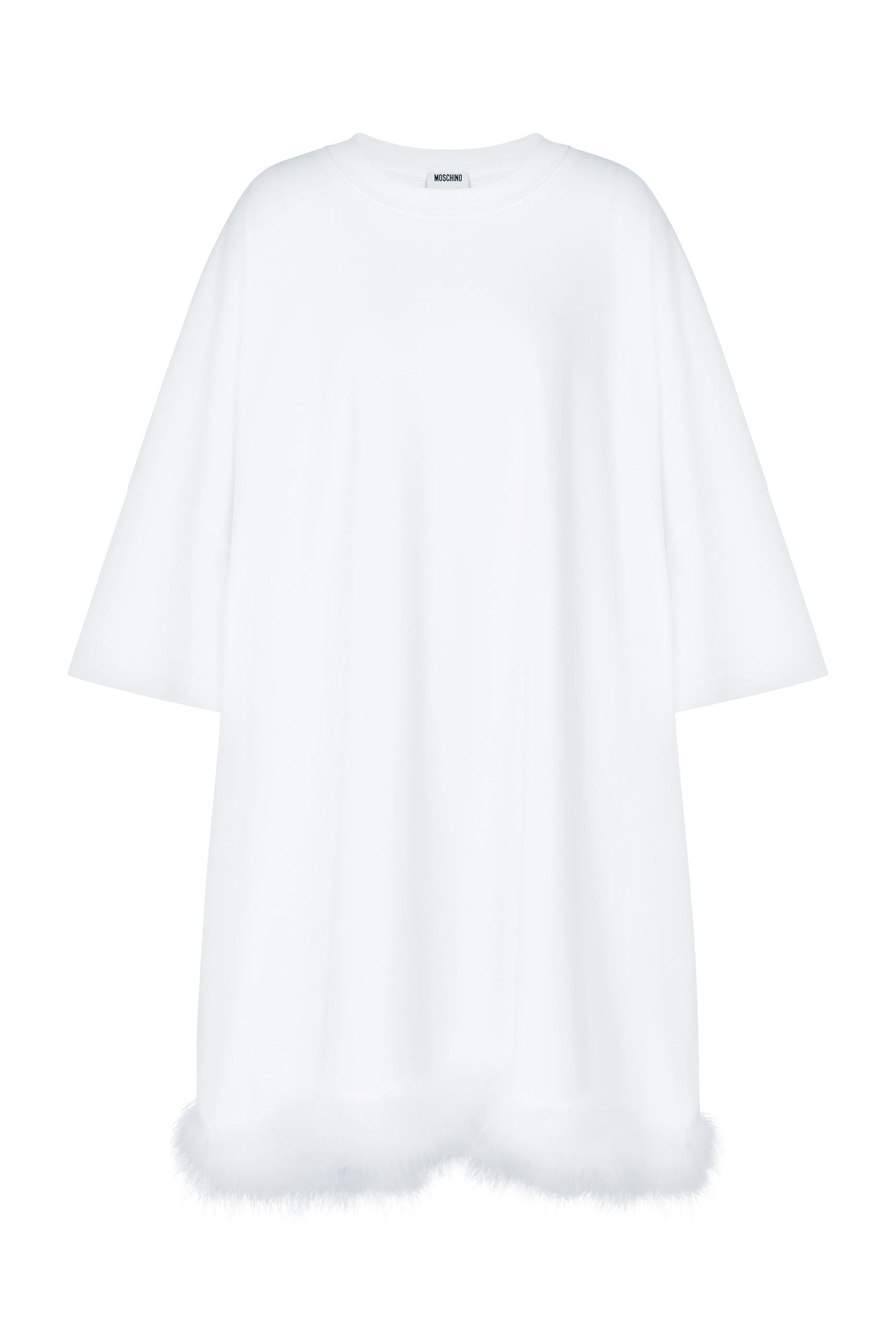 فستان قصير مزين بفرو