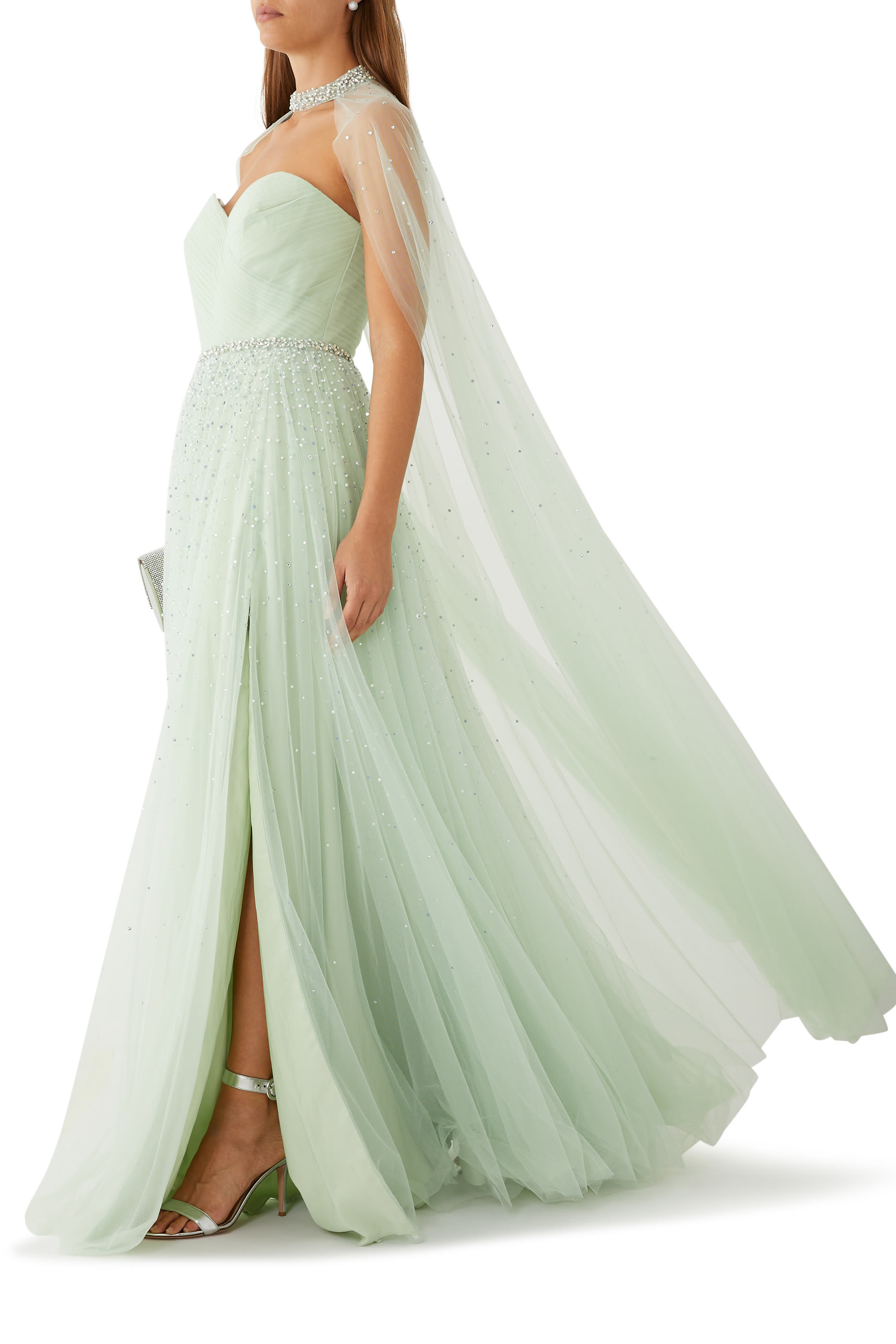 فستان سهرة بكاب قابل للإزالة وخرز