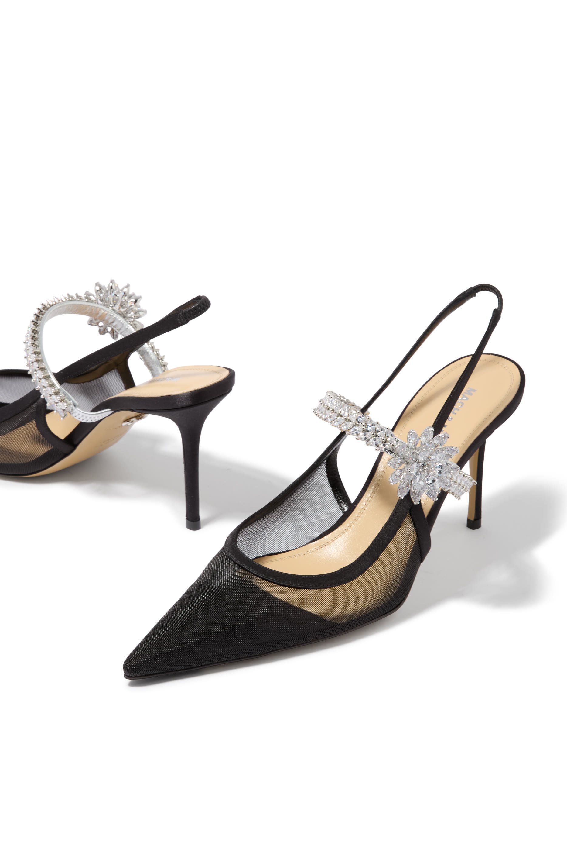 Lotus 85 Flower Black Mesh Slingbacks