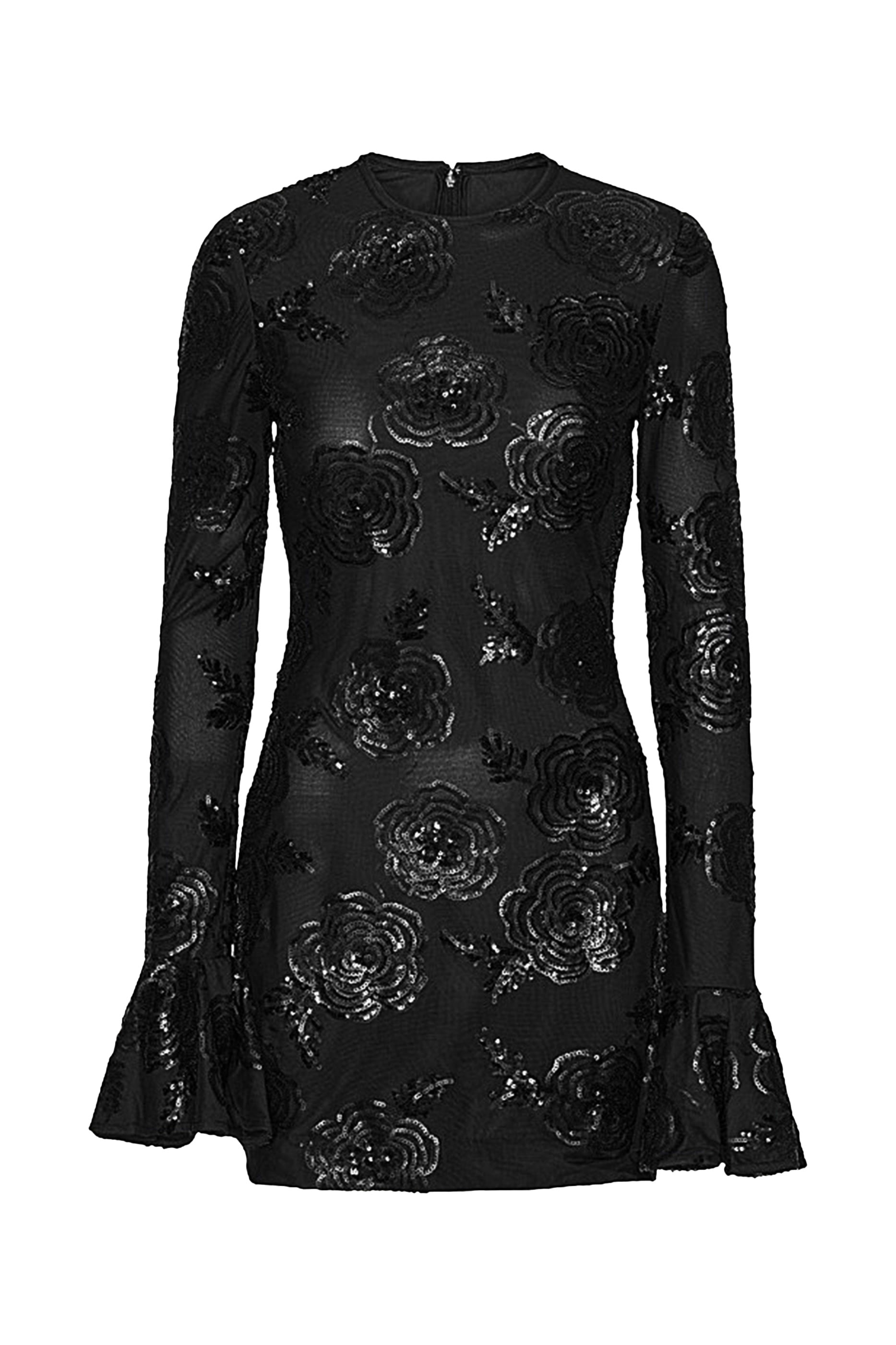 فستان قصير بأكمام طويلة وترتر