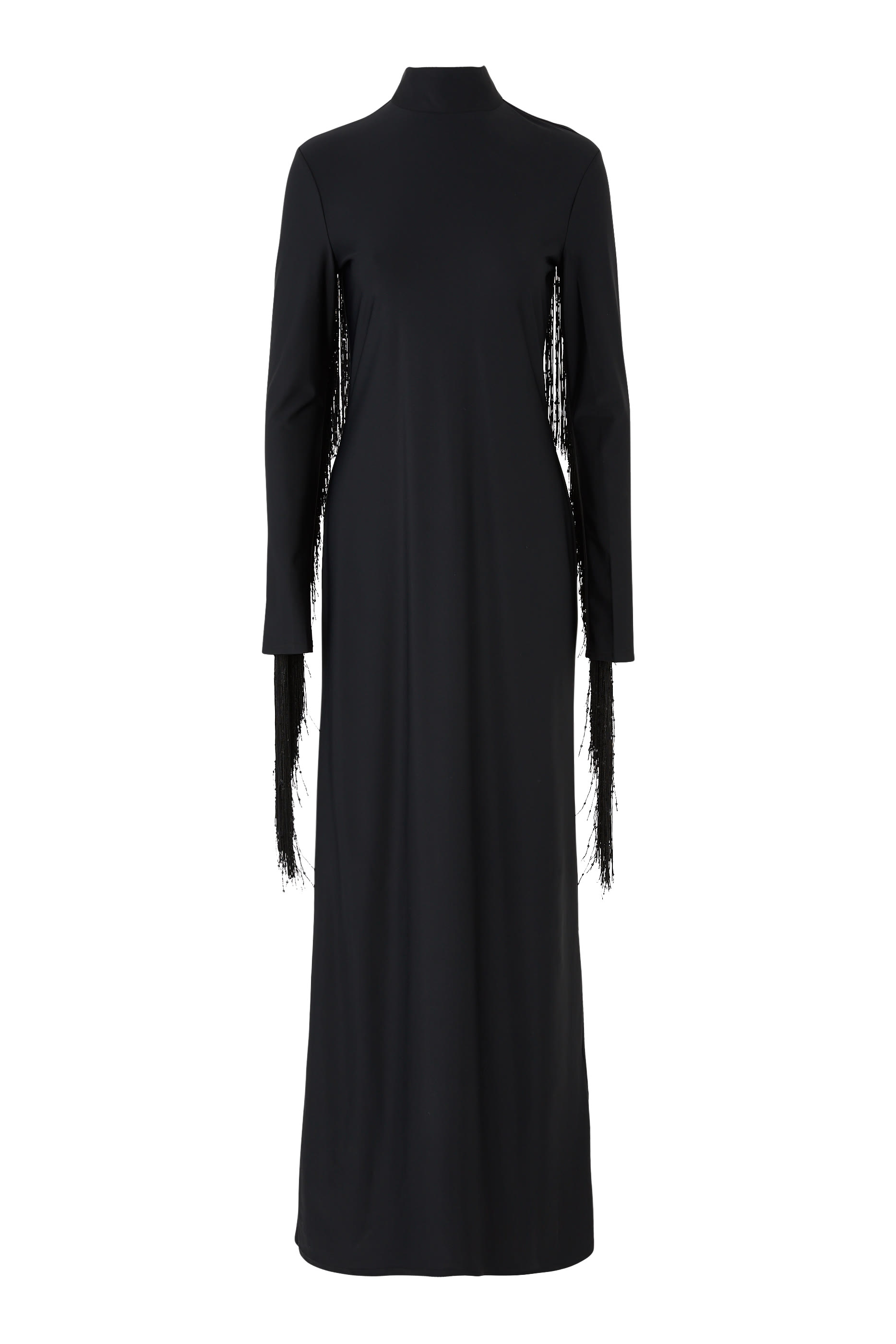 فستان بأكمام طويلة بشرابات مطرزة بالترتر