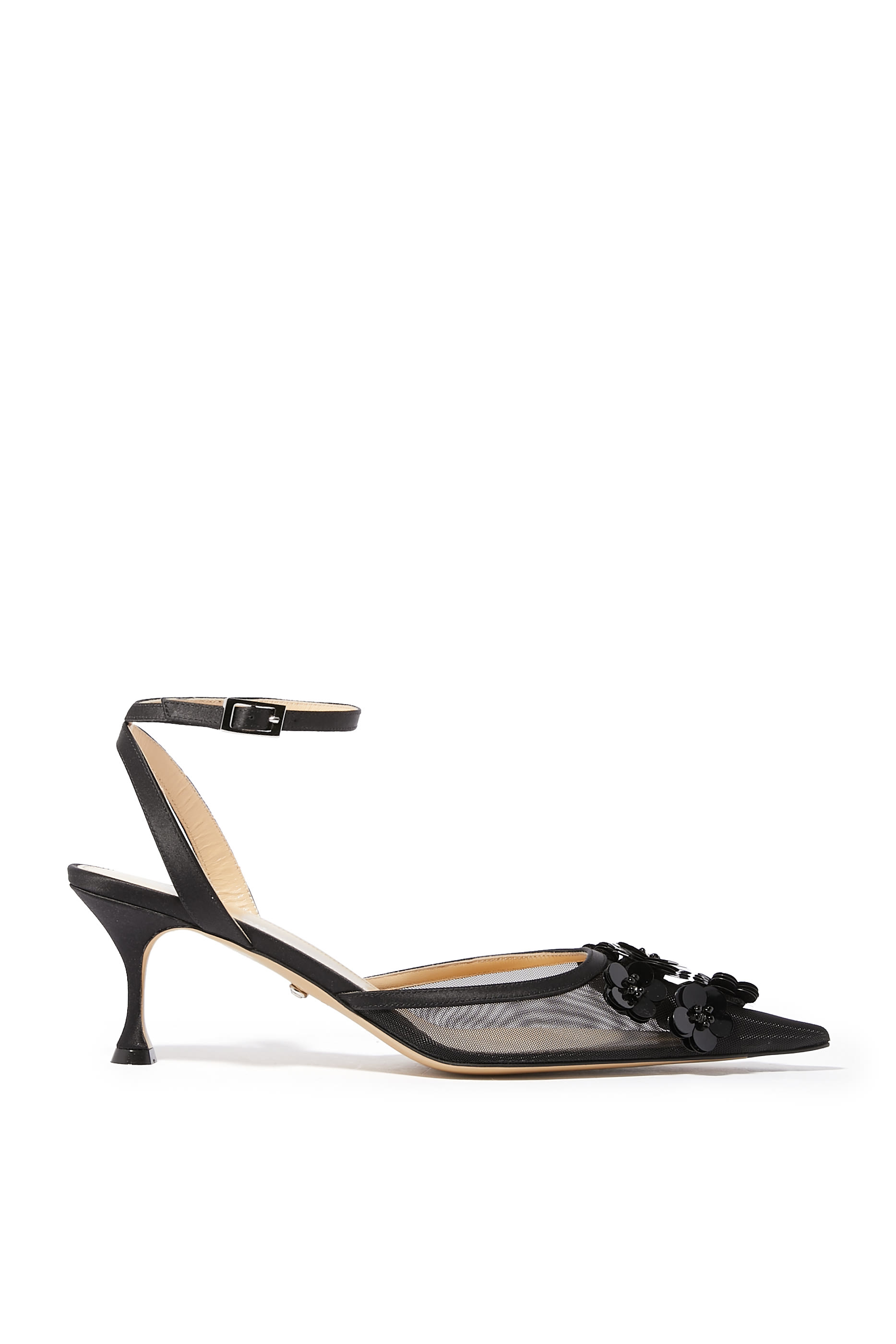 حذاء كلاسيكي 65 مزين بزهور قماش شبكي