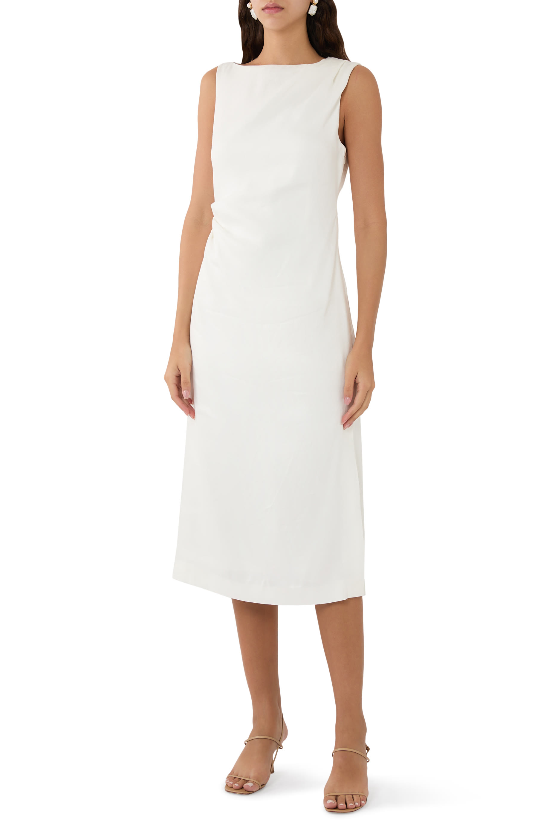 فستان درابيه متوسط الطول كتان-فيسكوز