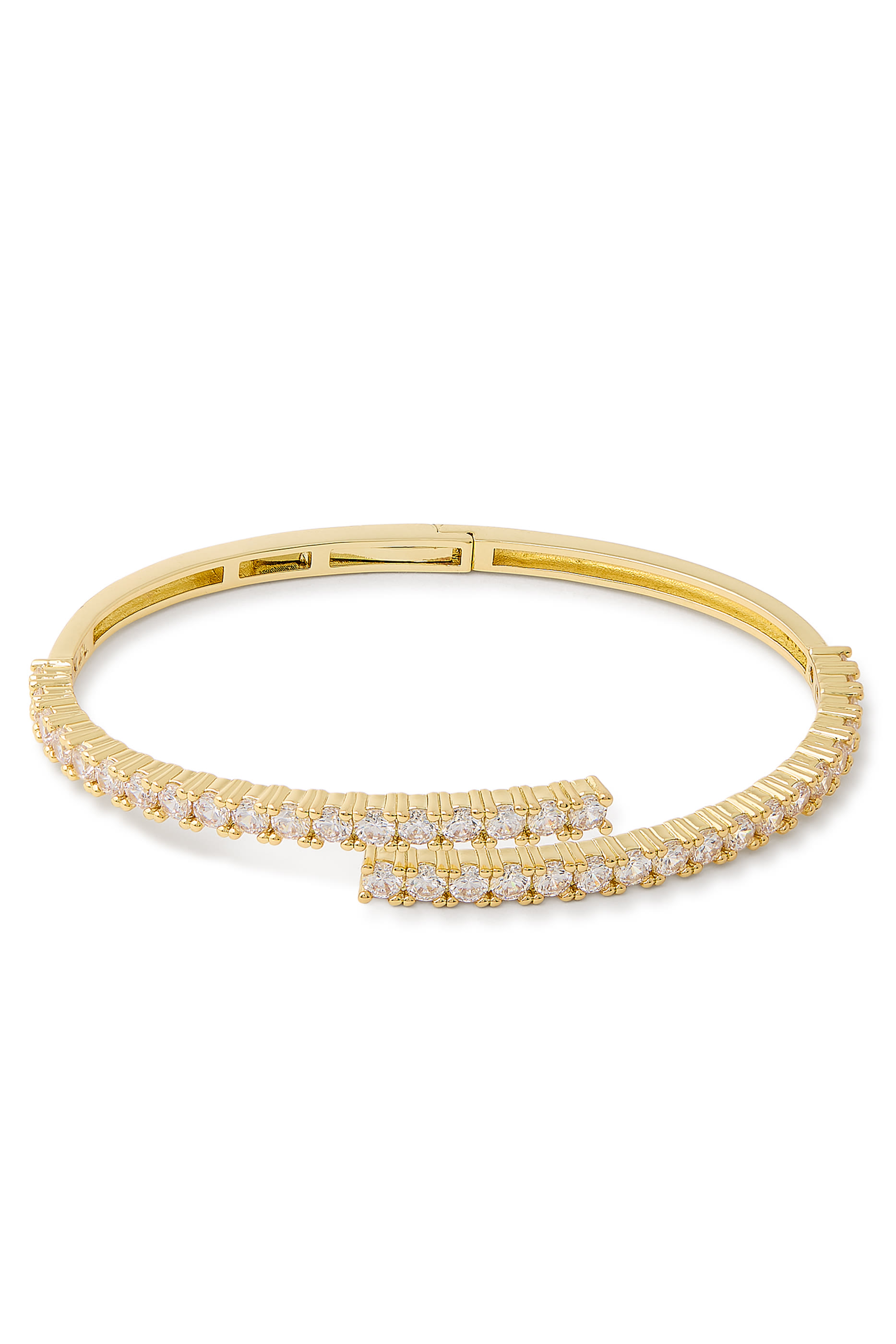 سوار مفتوح مزين بأحجار زركونيا مكعبة، نحاس مطلي بالذهب