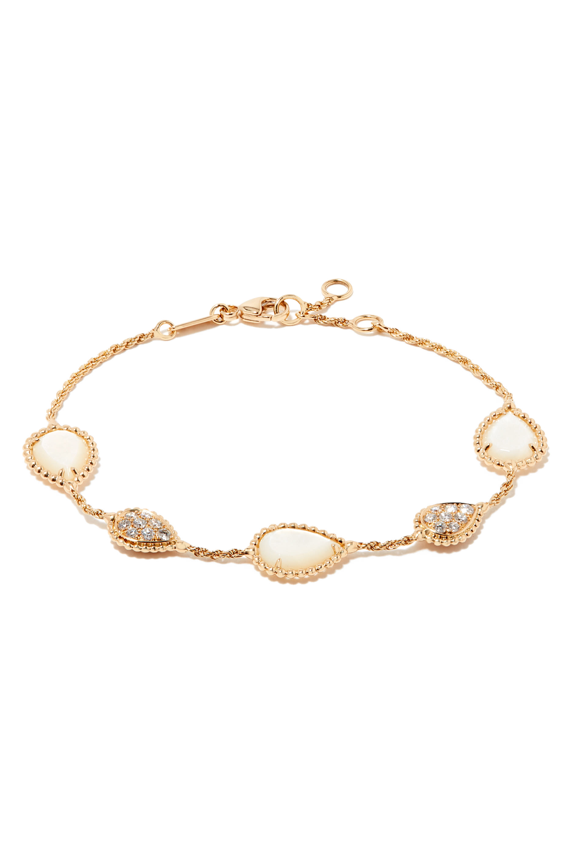 سوار سيربنت بوهيم ذهب أصفر عيار 18 قيراط بخمس حليات مرصعة بالماس بافيه مقاس XS