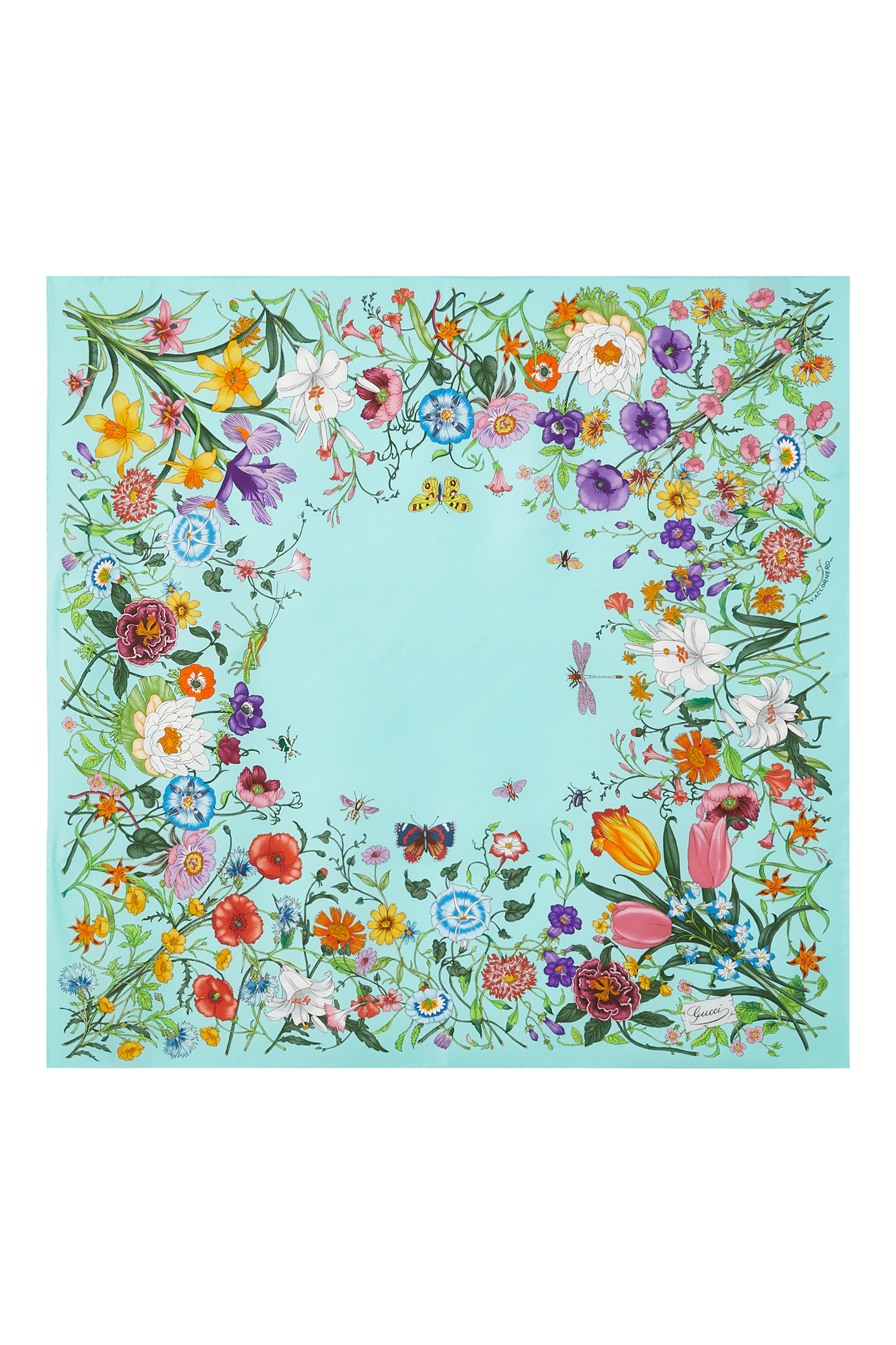 وشاح حرير بطبعات زهور