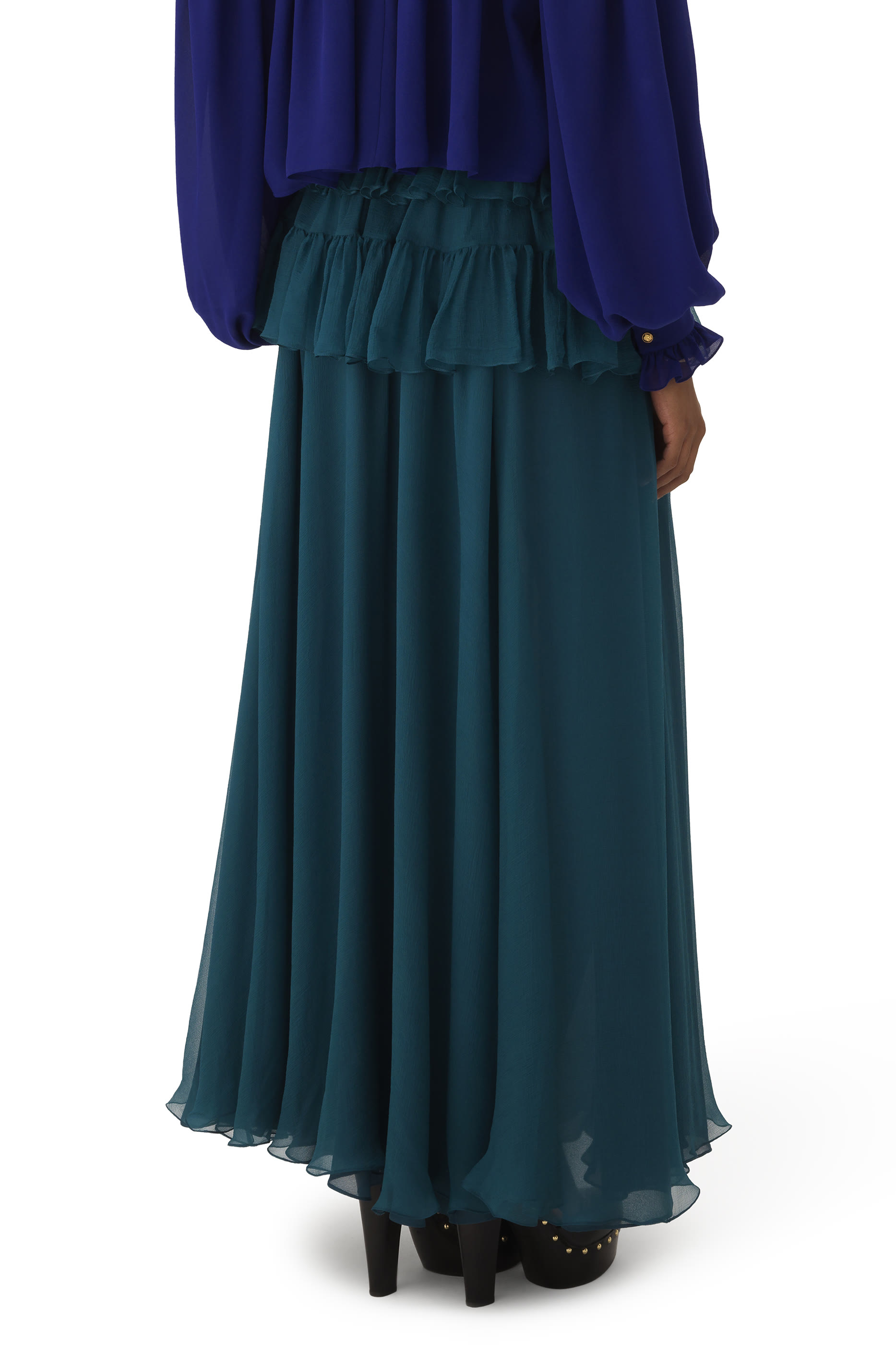 تنورة طويلة بتصميم متدرج بكشكش