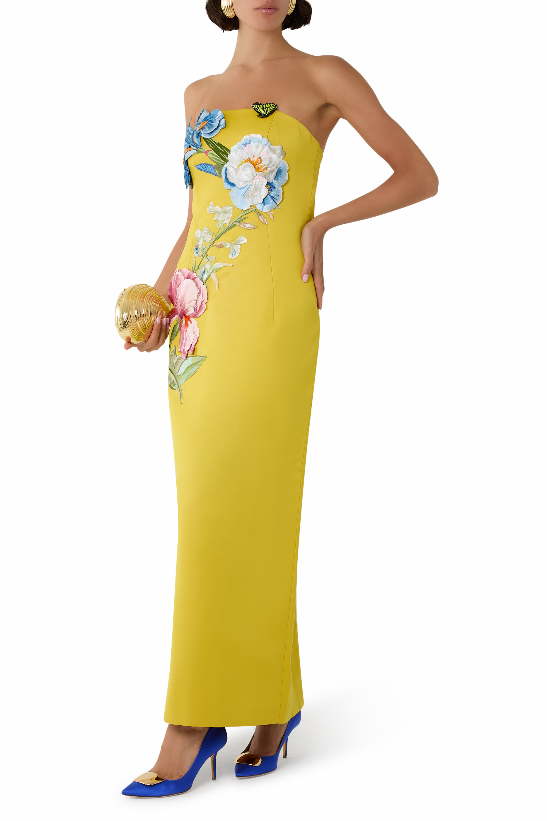  فستان رايانا طويل بصدرية مزينة بتفاصيل زهور