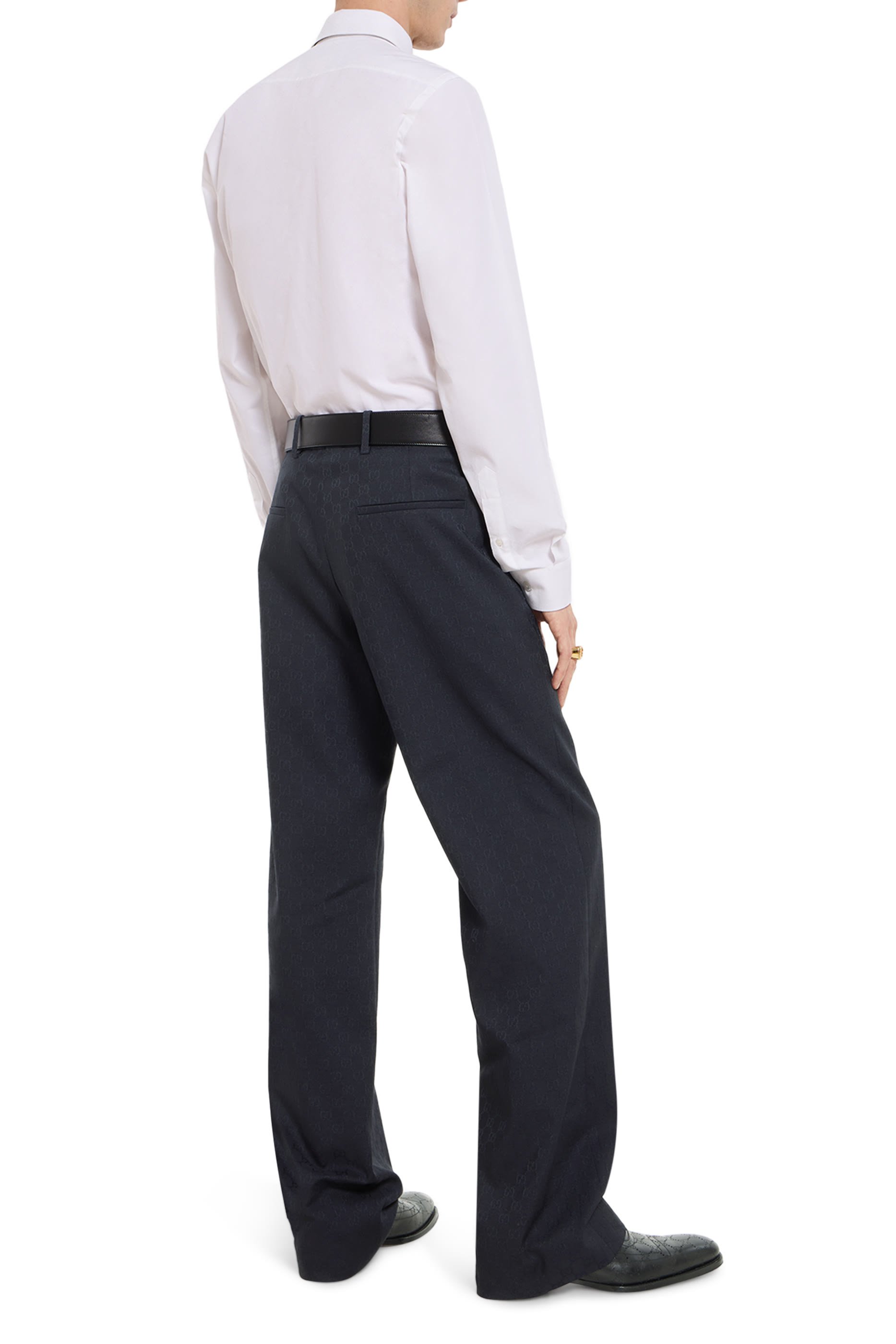 بنطال بنقشة حرفي شعار الماركة صوف