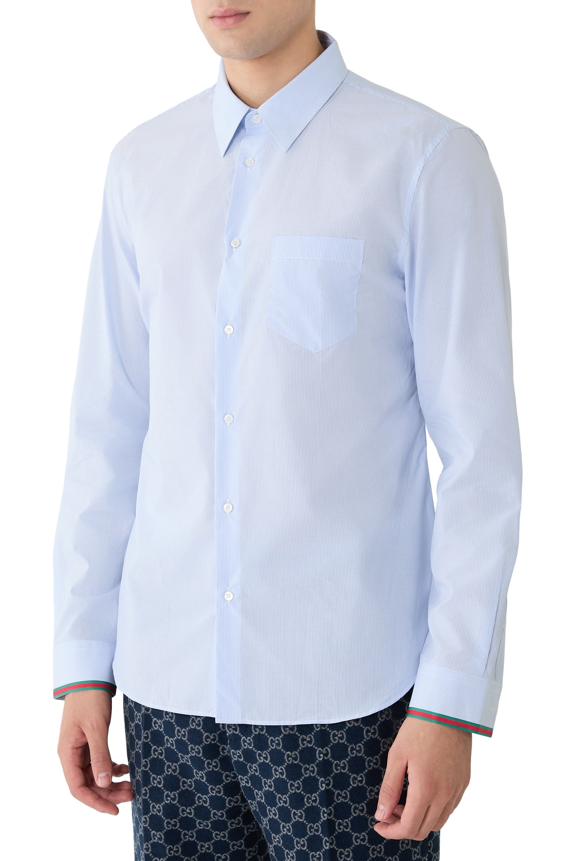 قميص مخطط بشريط ويب قطن