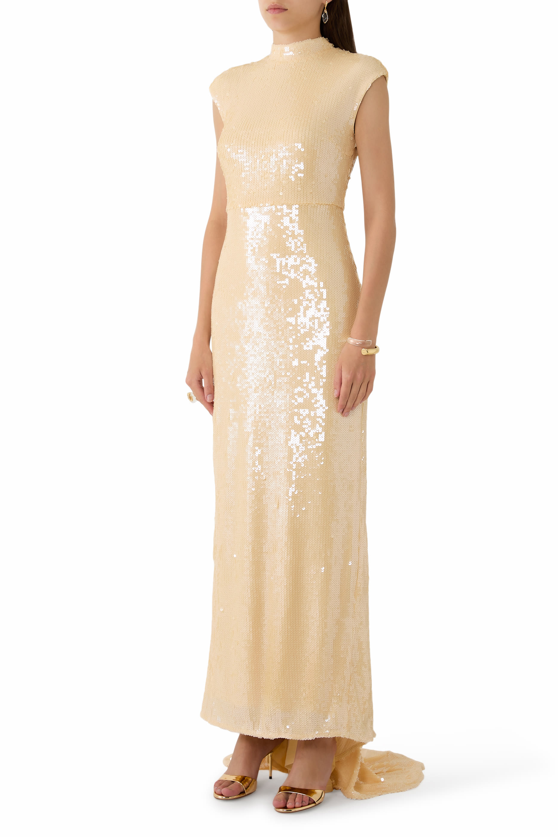 فستان بأكمام كاب مزين بالترتر