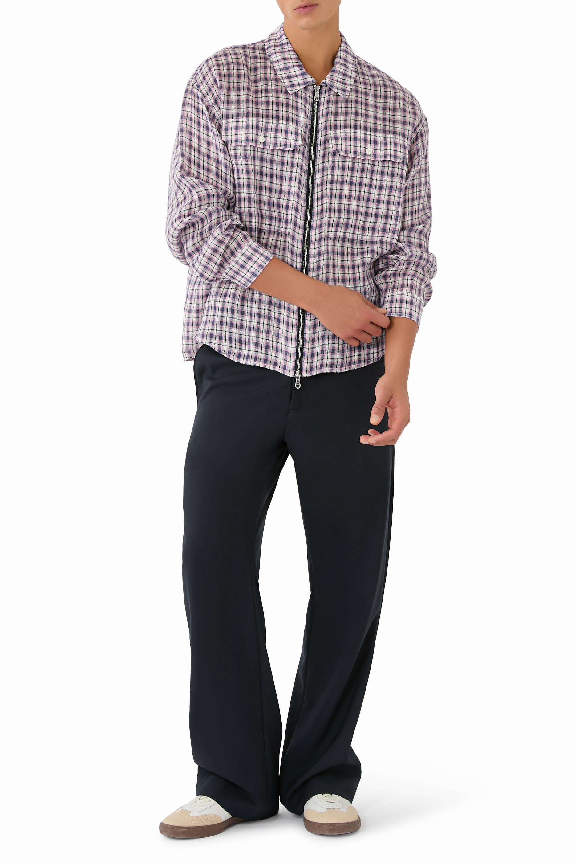 قميص بسحاب كتان فلانيل