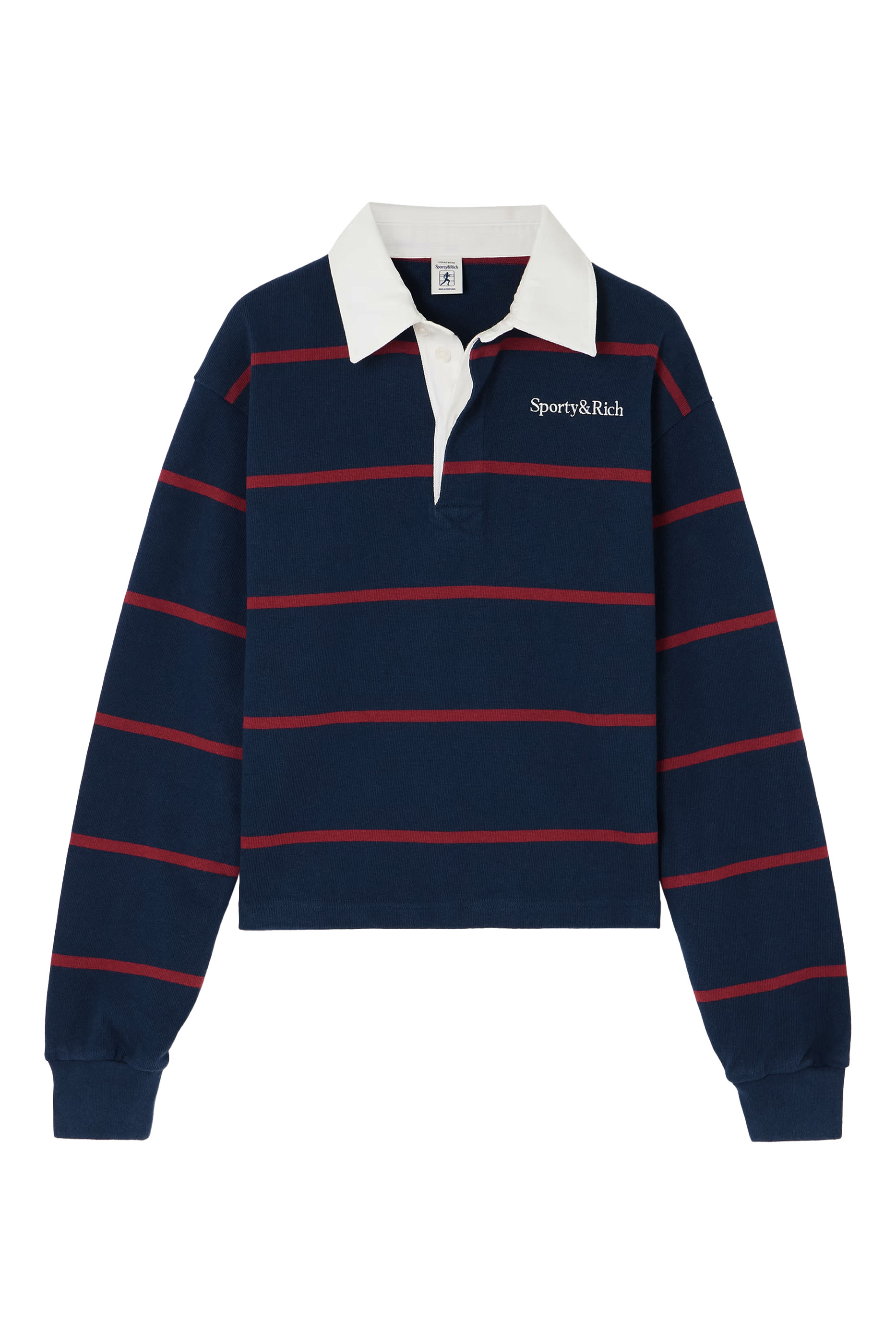 قميص بولو راجبي بشعار الماركة بخط سيريف