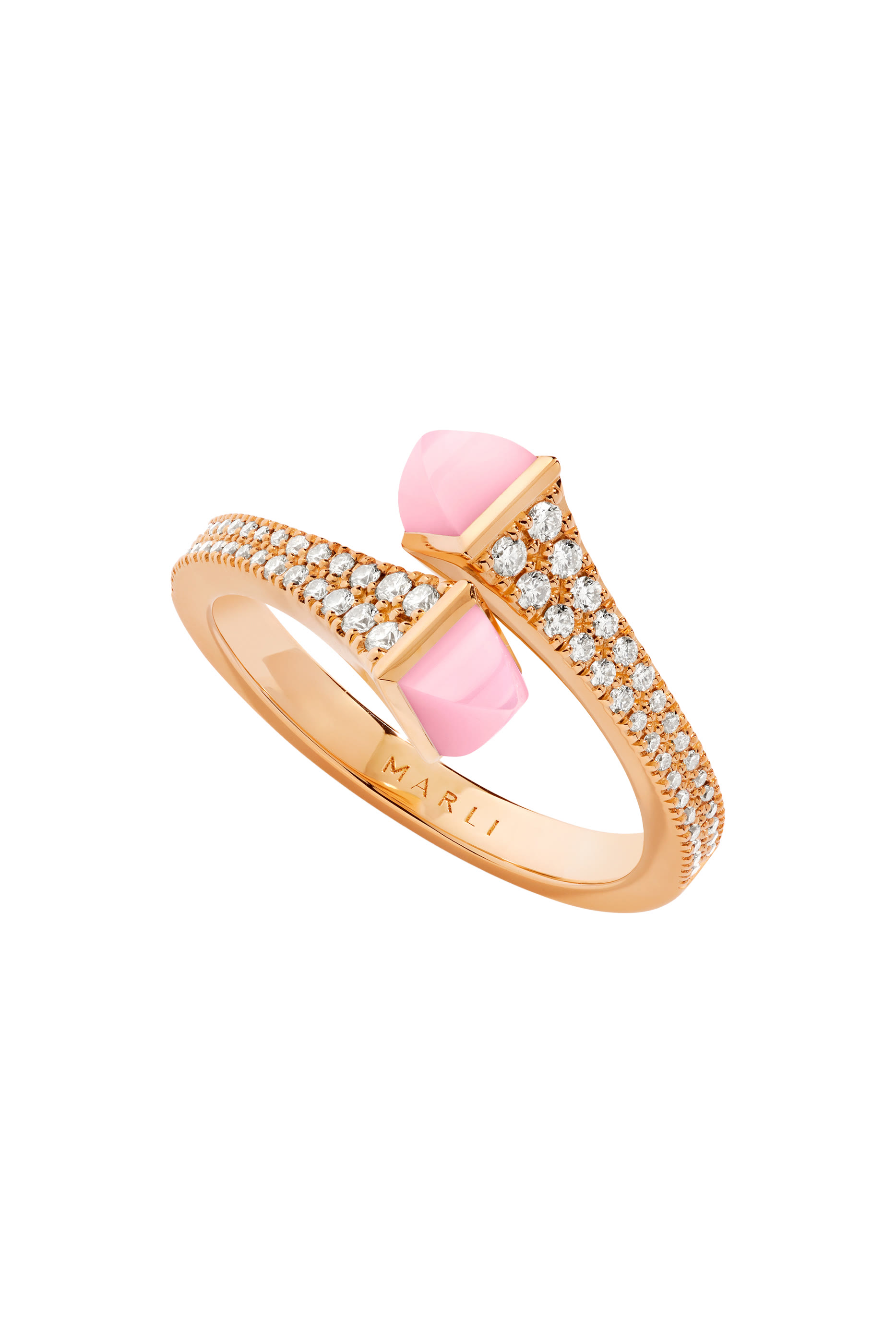 خاتم كليو رفيع مرصع بالكوارتز الوردي والماس ذهب وردي عيار 18