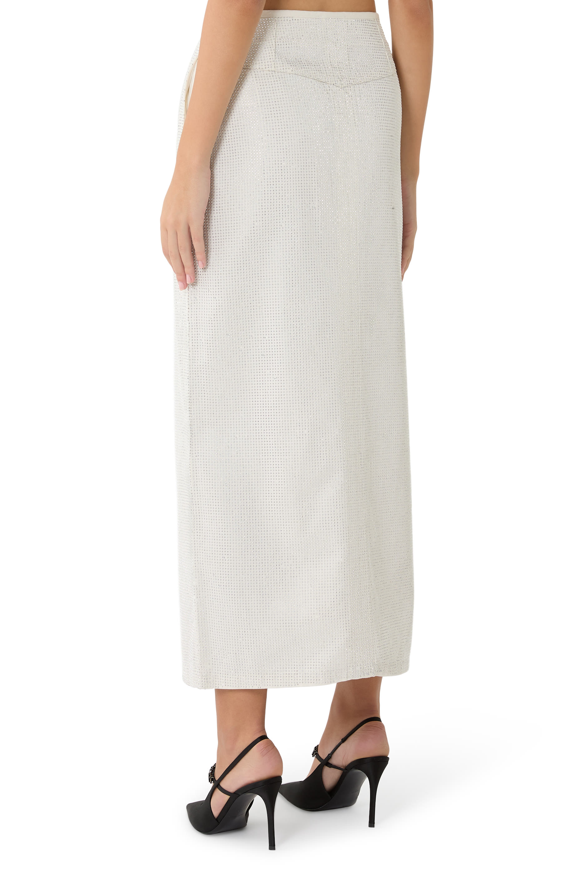 Long Drill Skirt with All-Over Micro Studs 