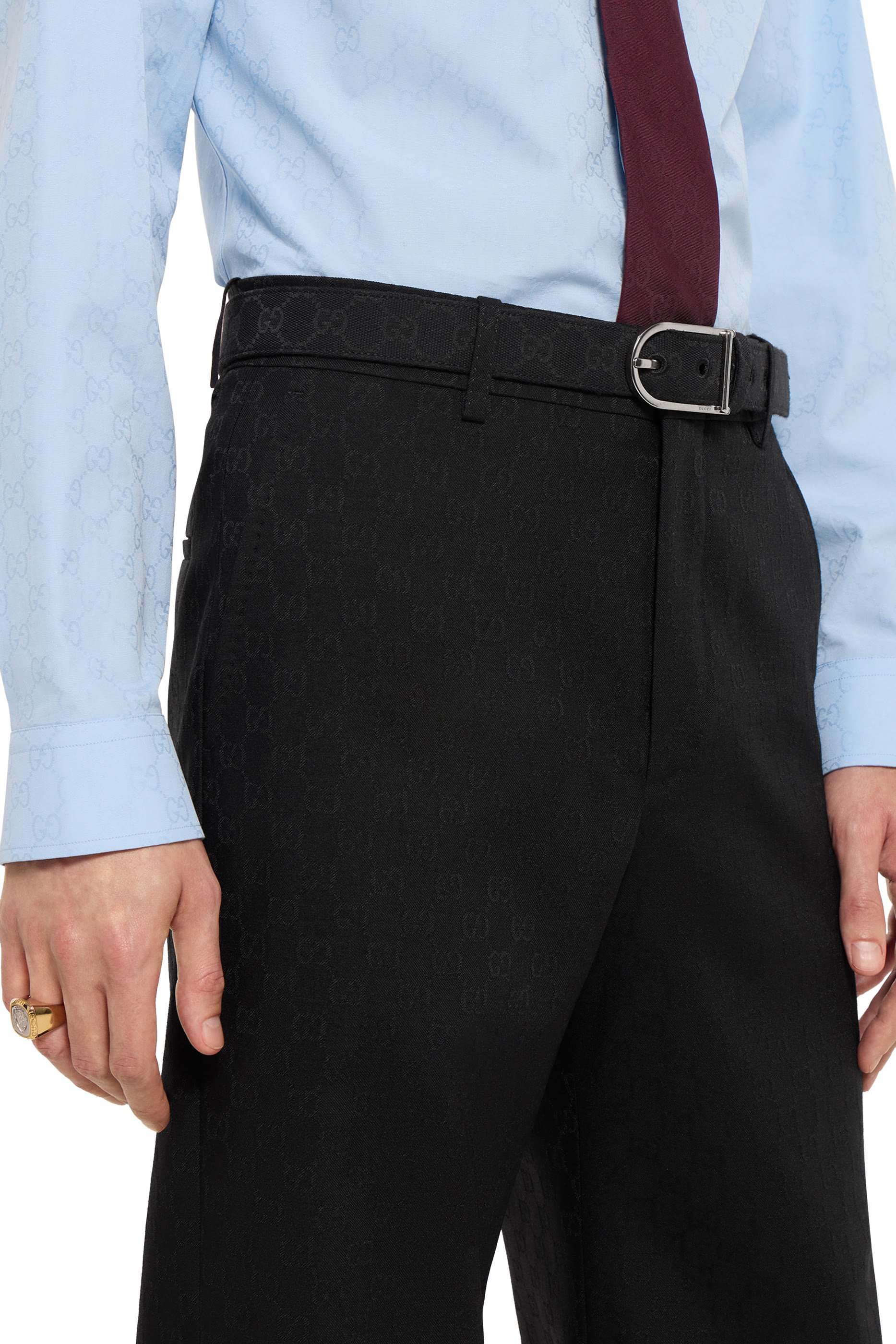 بنطال بنقشة حرفي شعار الماركة صوف