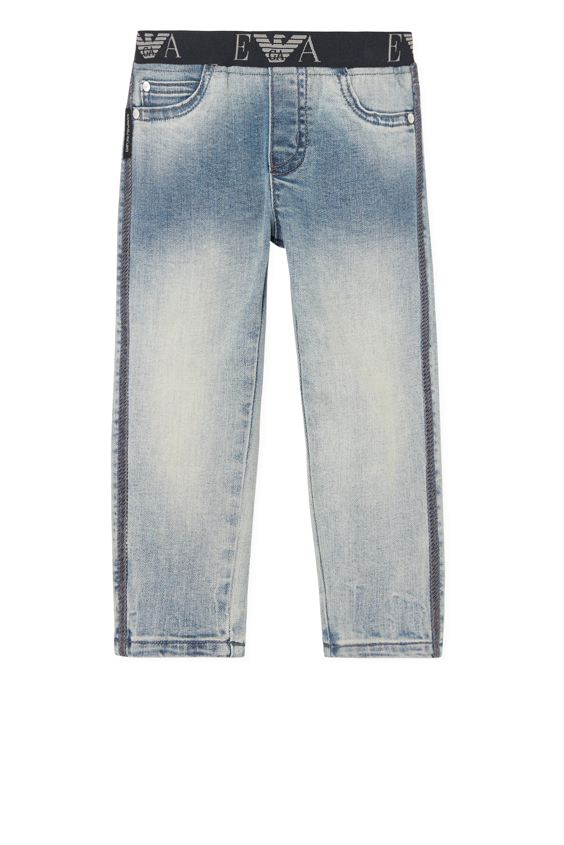 بنطال جينز دينم بشعار الماركة على الخصر