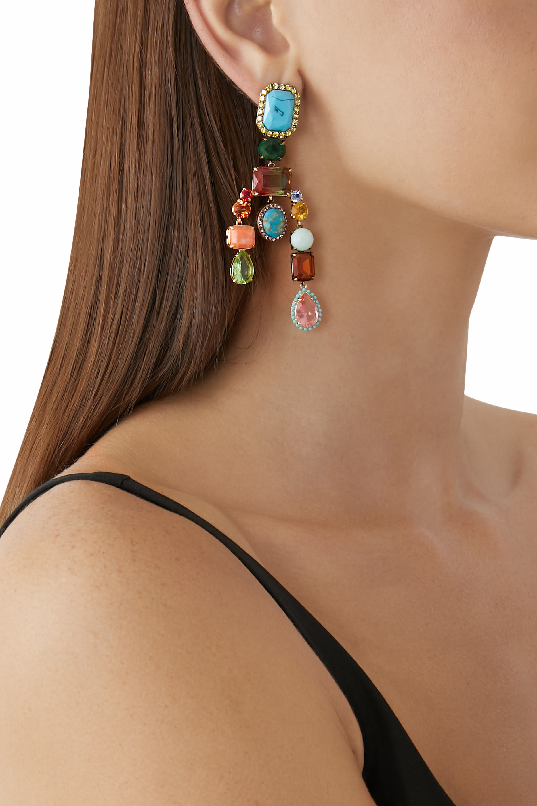 أقراط كبيرة بأحجار كريمة متنوعة