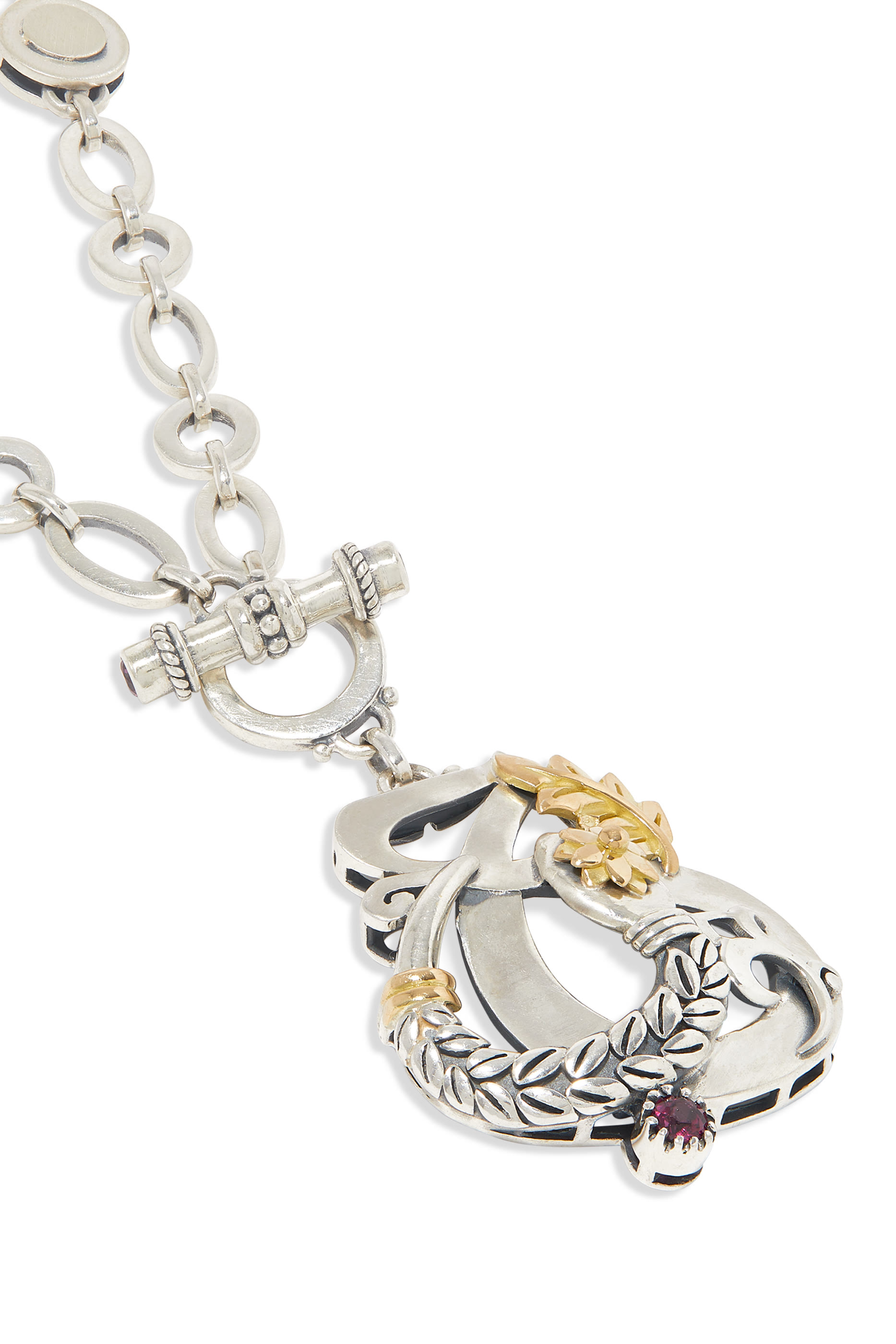 قلادة لوف اند ريبيرث متعددة الإستعمالات مرصعة  بحجر الرودوليت، العقيق، والفيروز، ذهب عيار 18 وفضة استرلينية