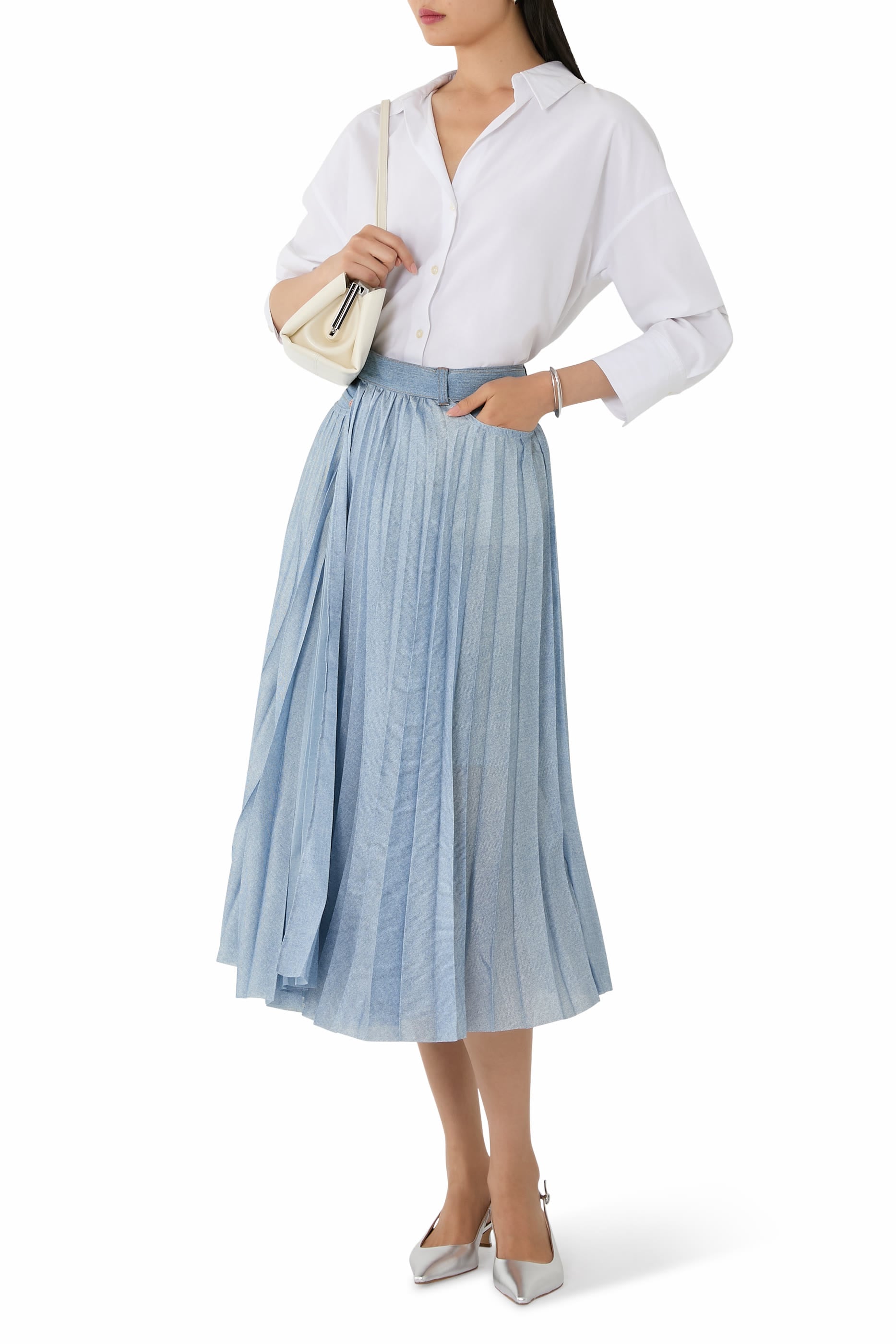 Pleated Denim Skirt