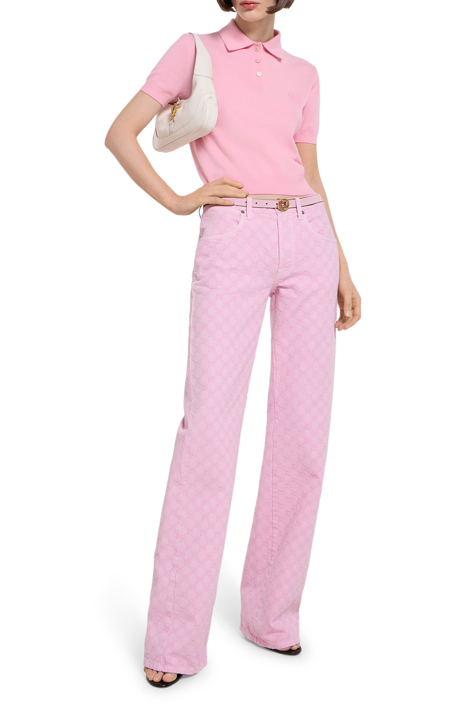 Knit Wool Polo Shirt with GG Embroidery