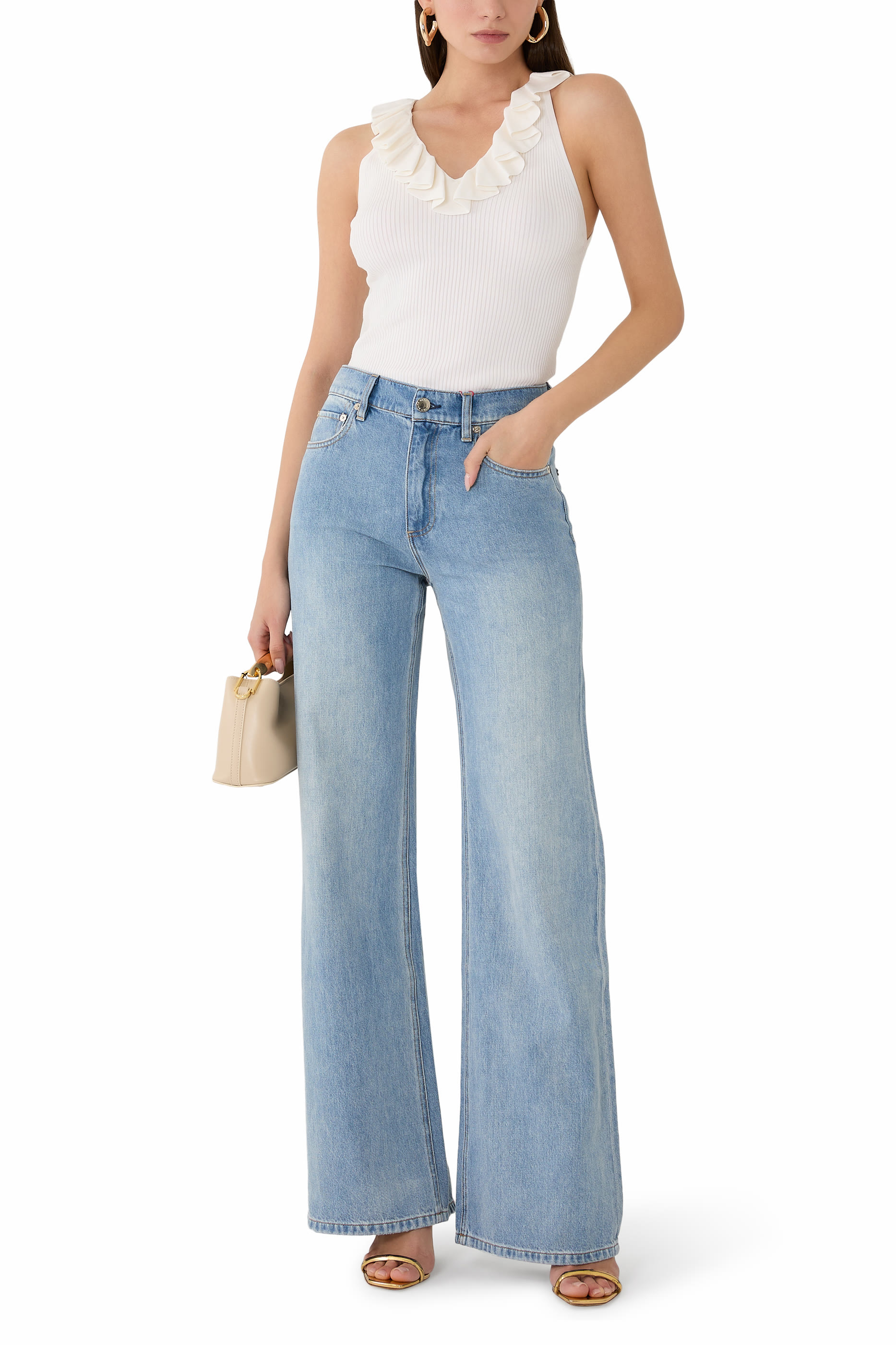 بلوزة مارين بلا أكمام مزينة بكشكش