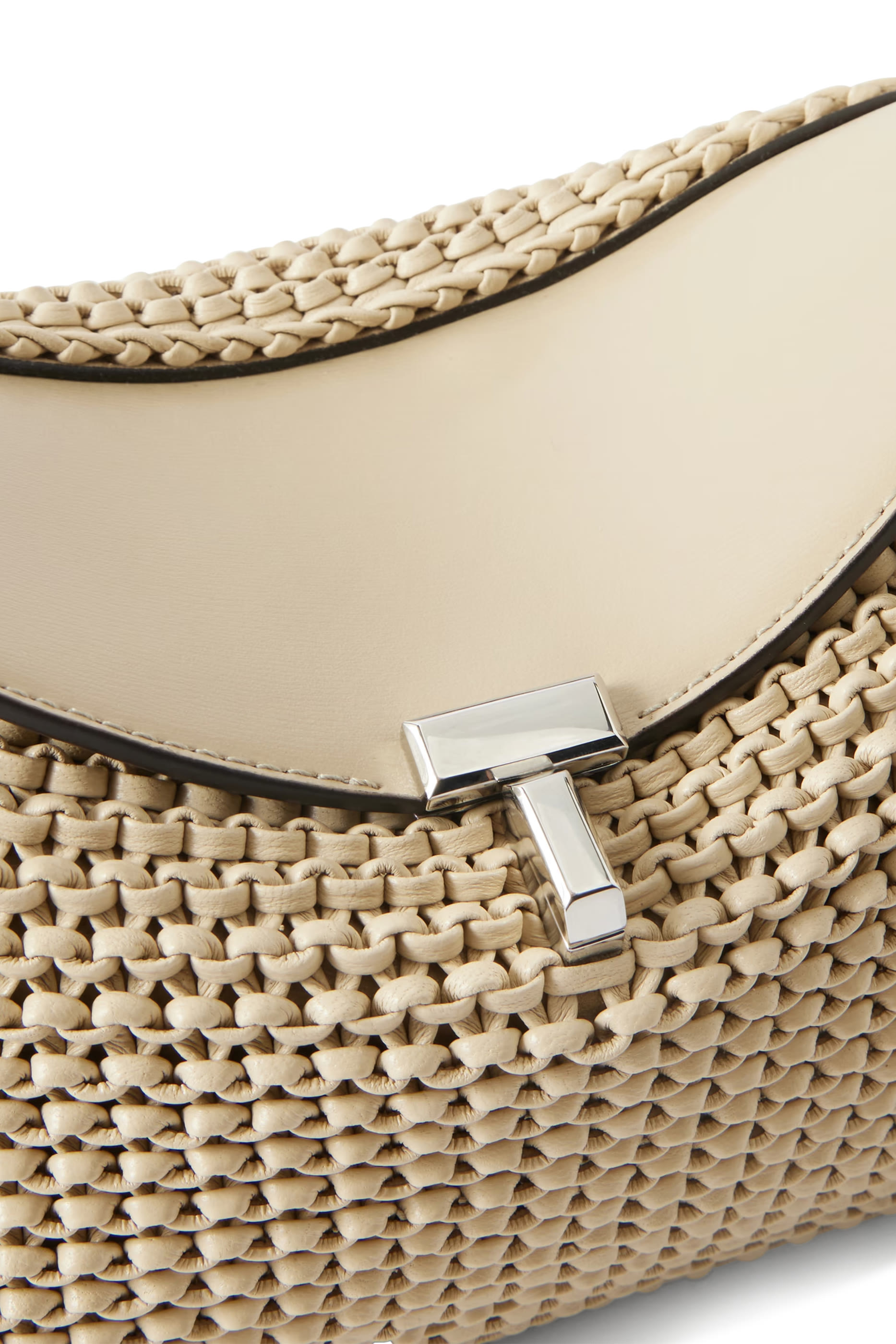 حقيبة بيد علوية وقفل T جلد منسوج