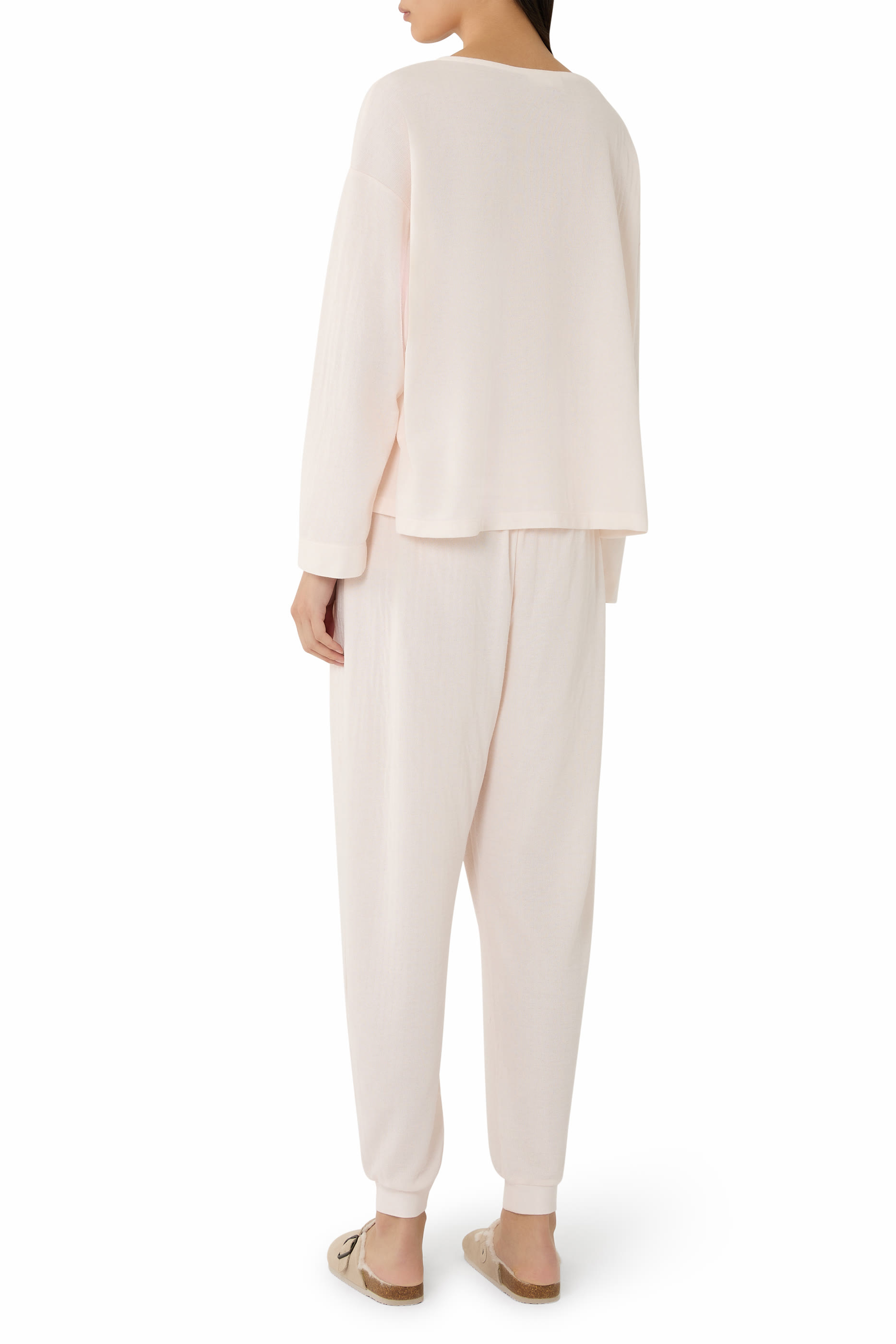 طقم  بيجامة بياقة هينلي وتصميم بوجهين