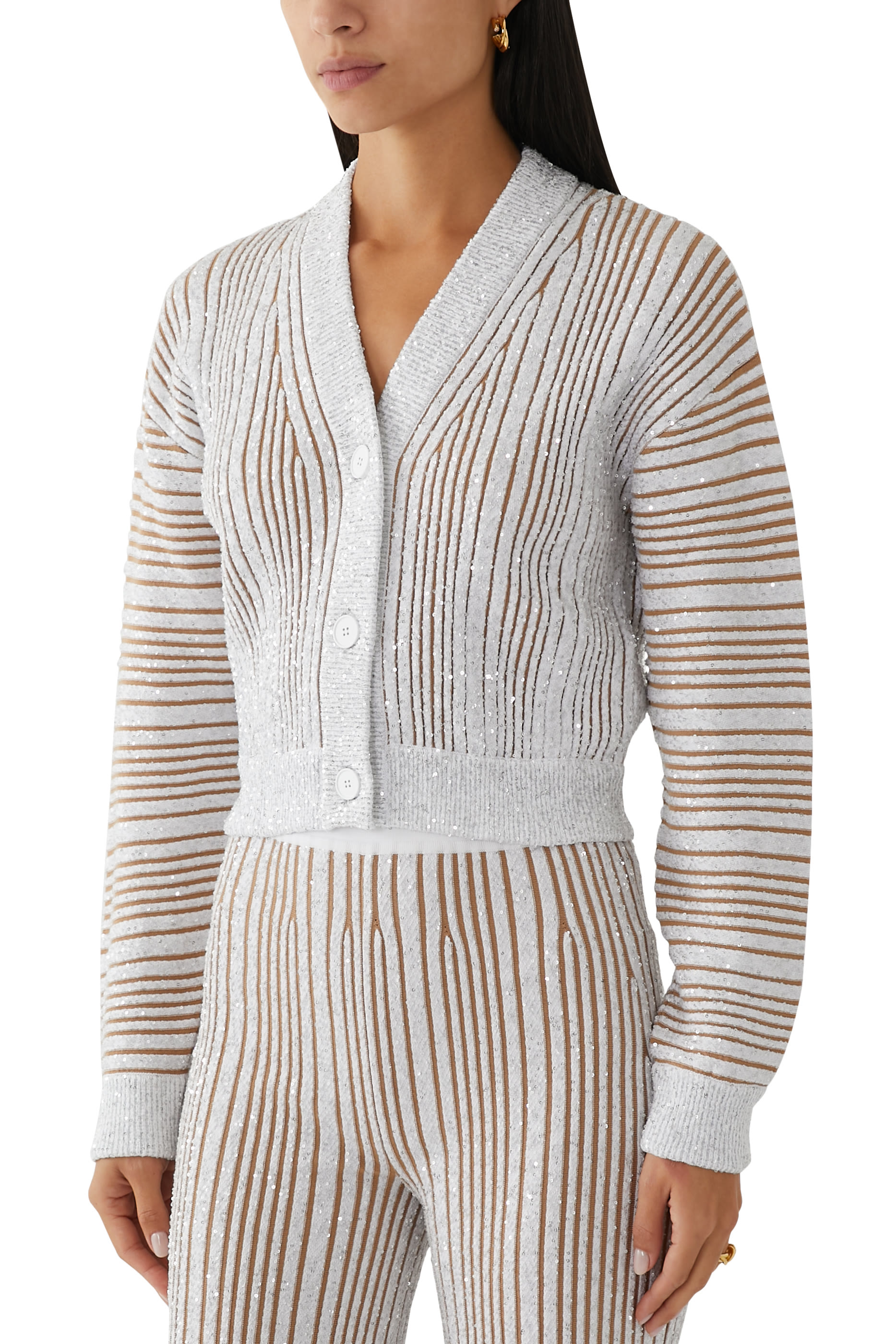 كارديغان بأكمام طويلة وأزرار مطرز جزئيا بترتر