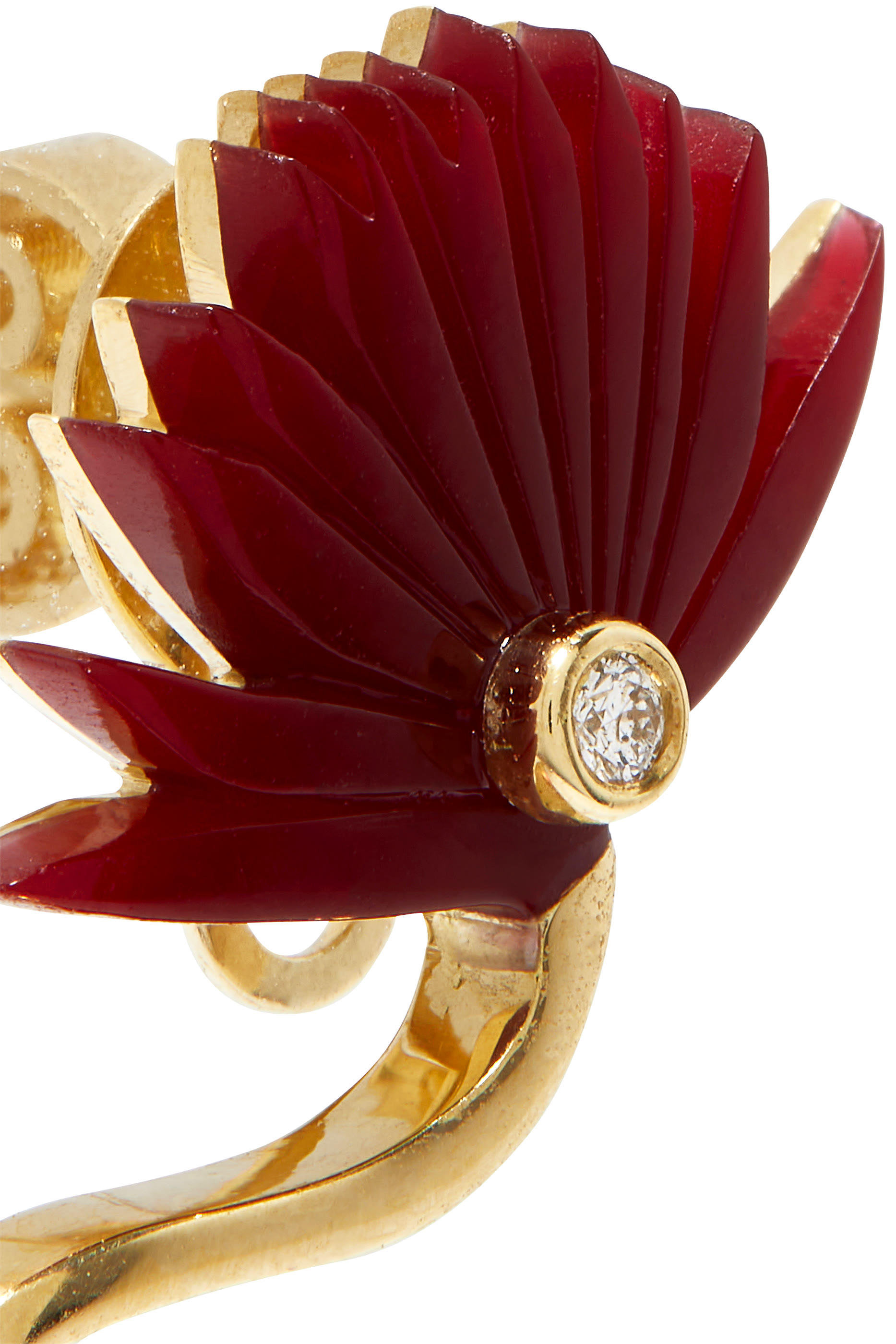 Flower Earrings Size 3, 18K Yellow Gold with Diamonds & Mother Of Pearl