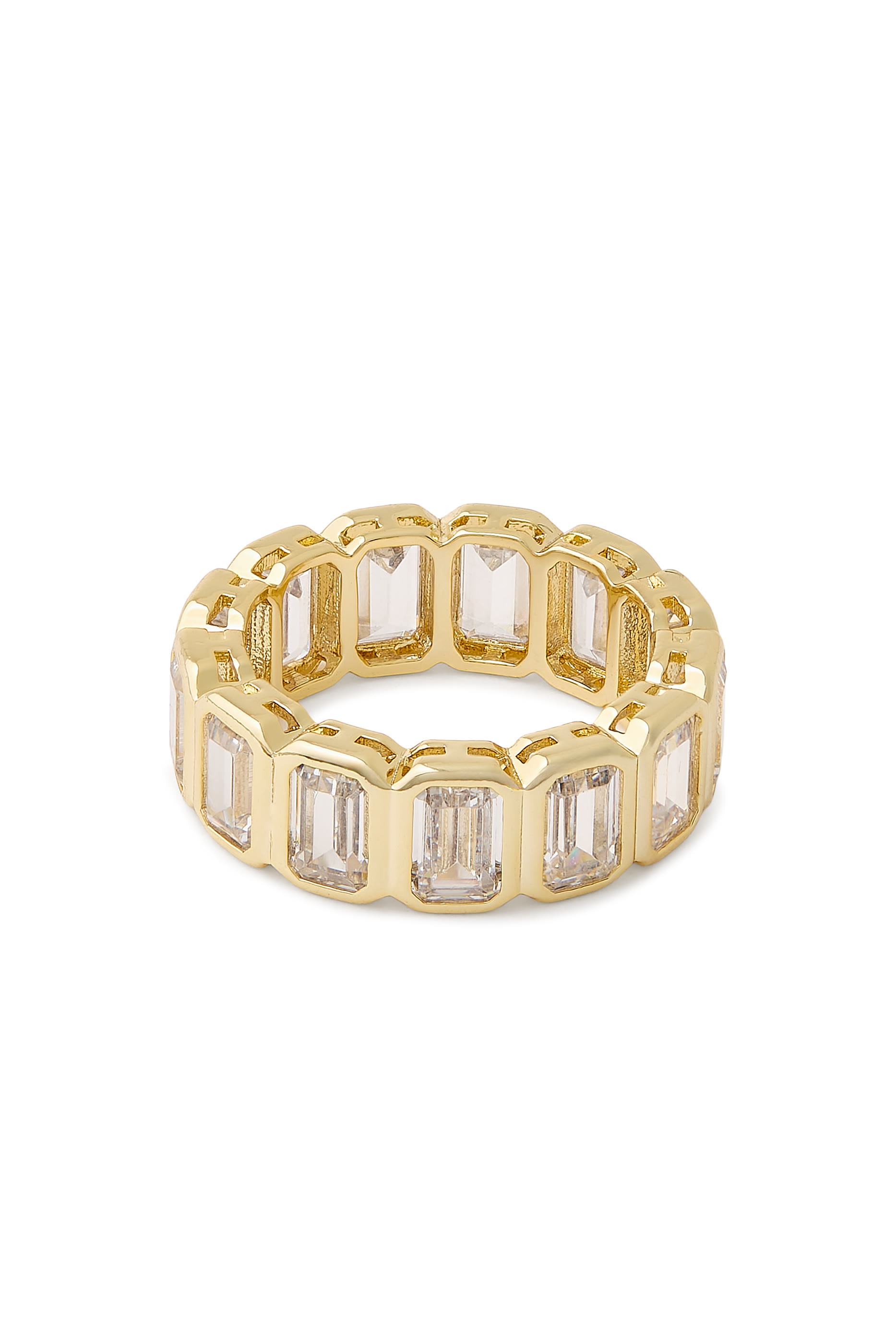 خاتم مطلي بالذهب ومزين بأحجار زركونيا مكعبة مقطعة بتصميم زمرد