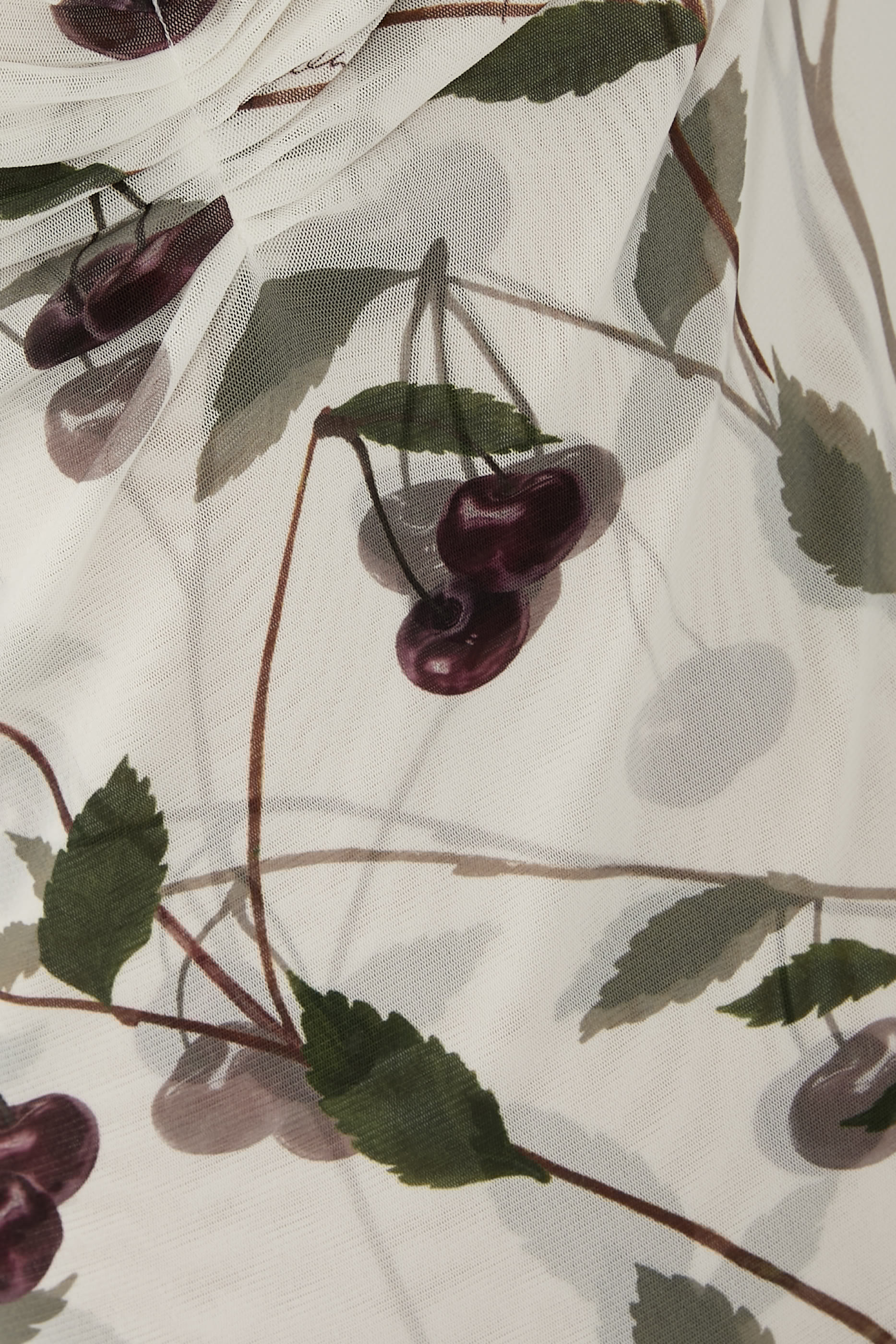 فستان متوسط الطول بأكمام قصيرة ونقشة كرز قماش شبكي