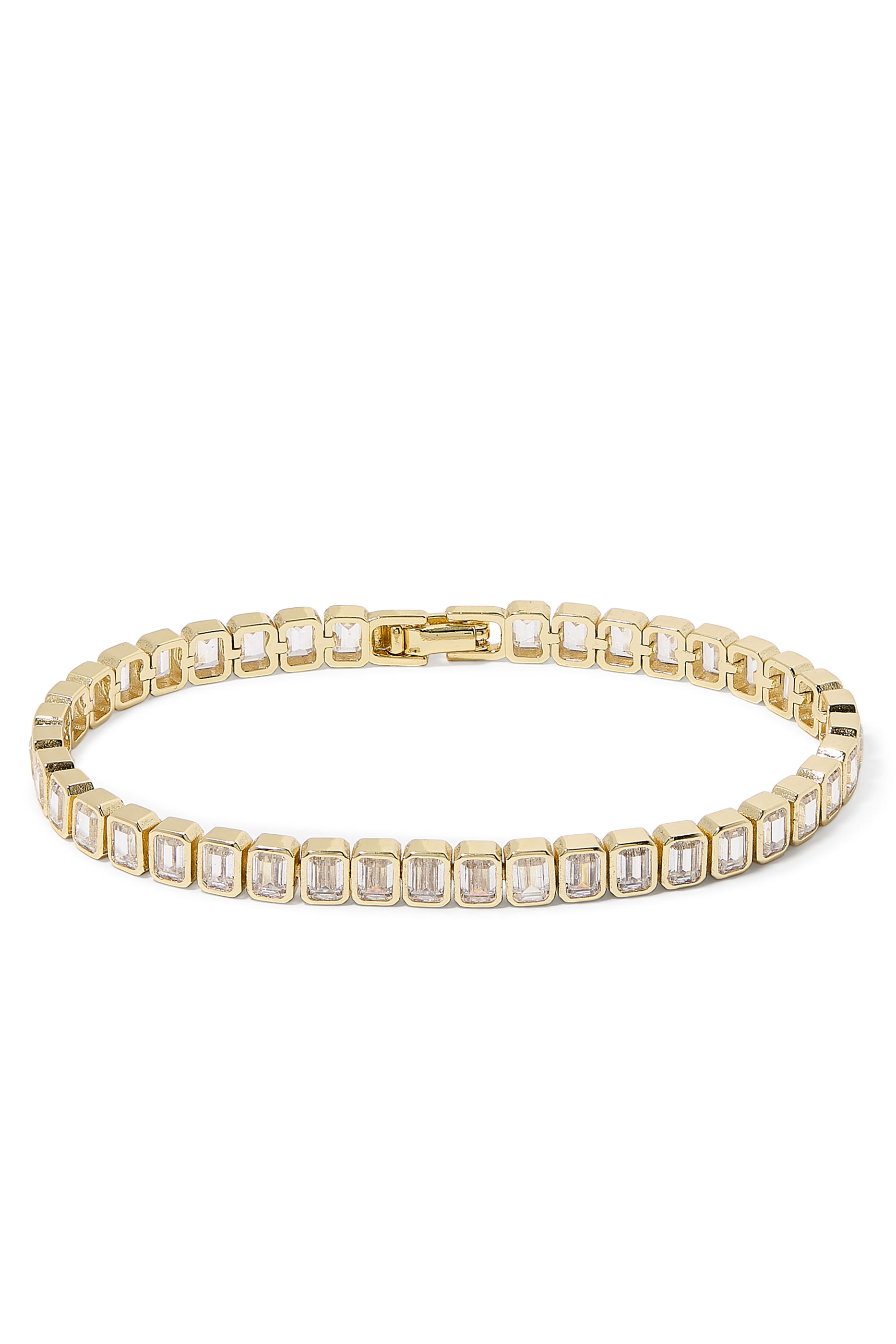 سوار تنس مرصع بأحجار زركونيا مستطيلة فضة إسترلينية مطلية ذهب عيار 14