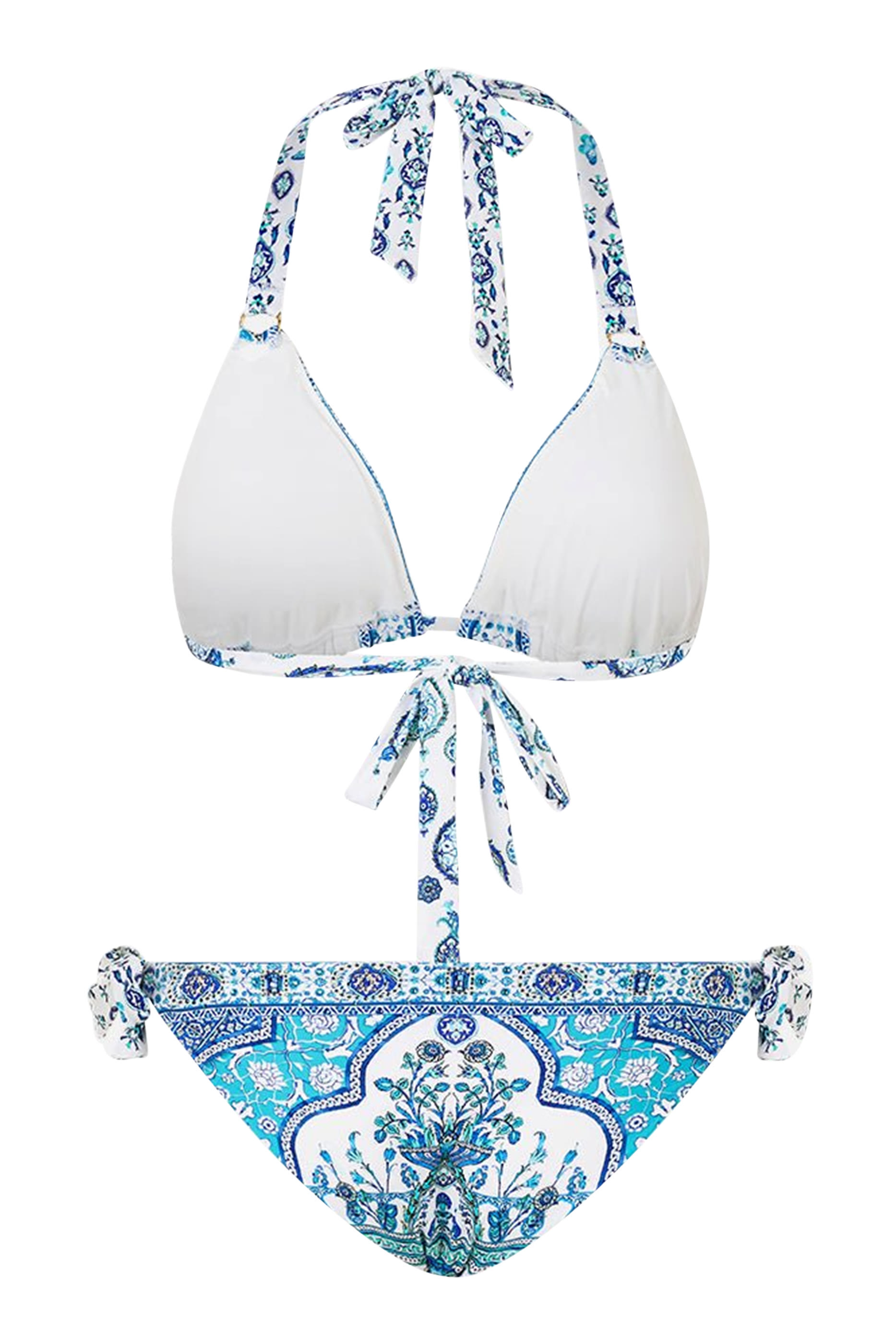 طقم بيكيني بقوالب مثلثة وأربطة جانبية وحلقات