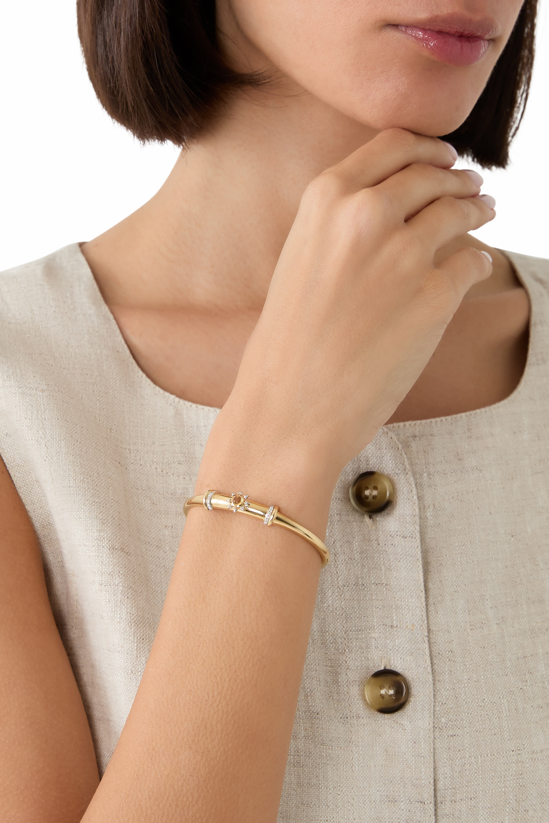 سوار وورير ستار سيد مرصع بالماس ووحجر السترين، ذهب اصفر عيار 18