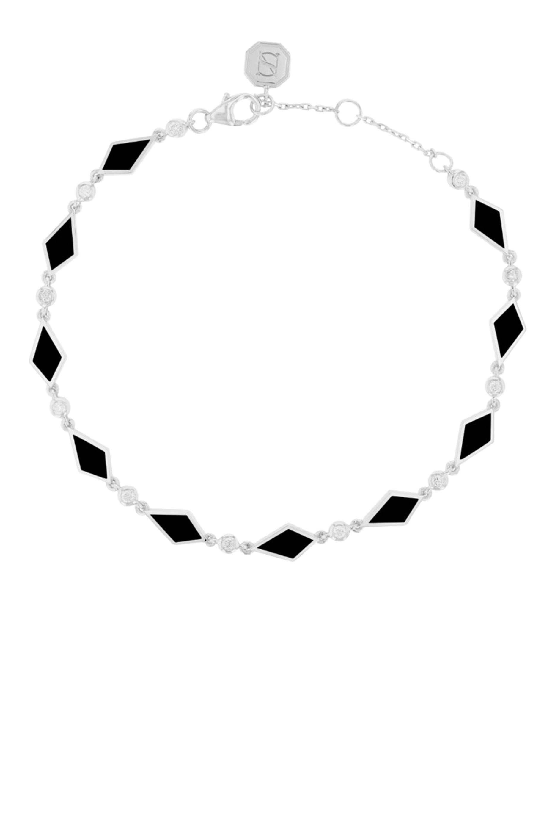 سوار موزاييك مزين بمينا ومرصع بماس، ذهب أبيض عيار 18