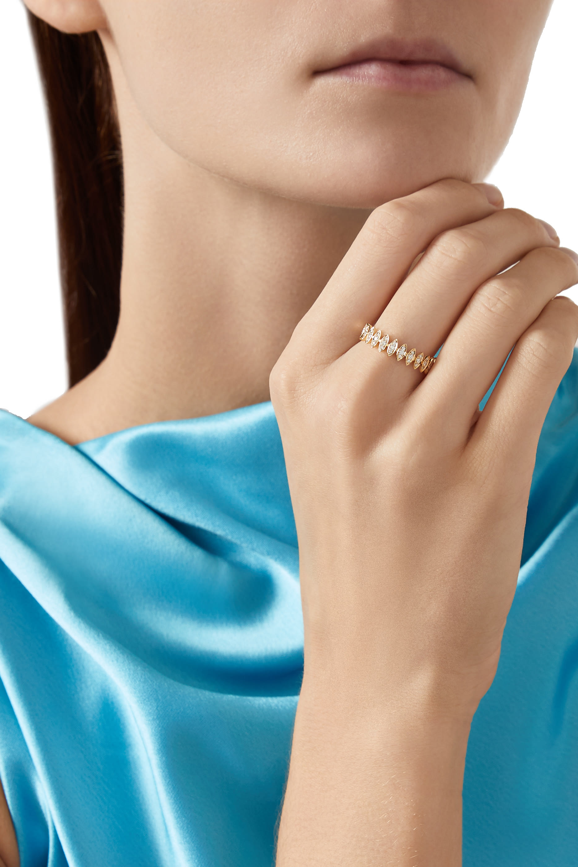 خاتم صغير برق مرصع بماس ماركيز، ذهب أصفر عيار 18