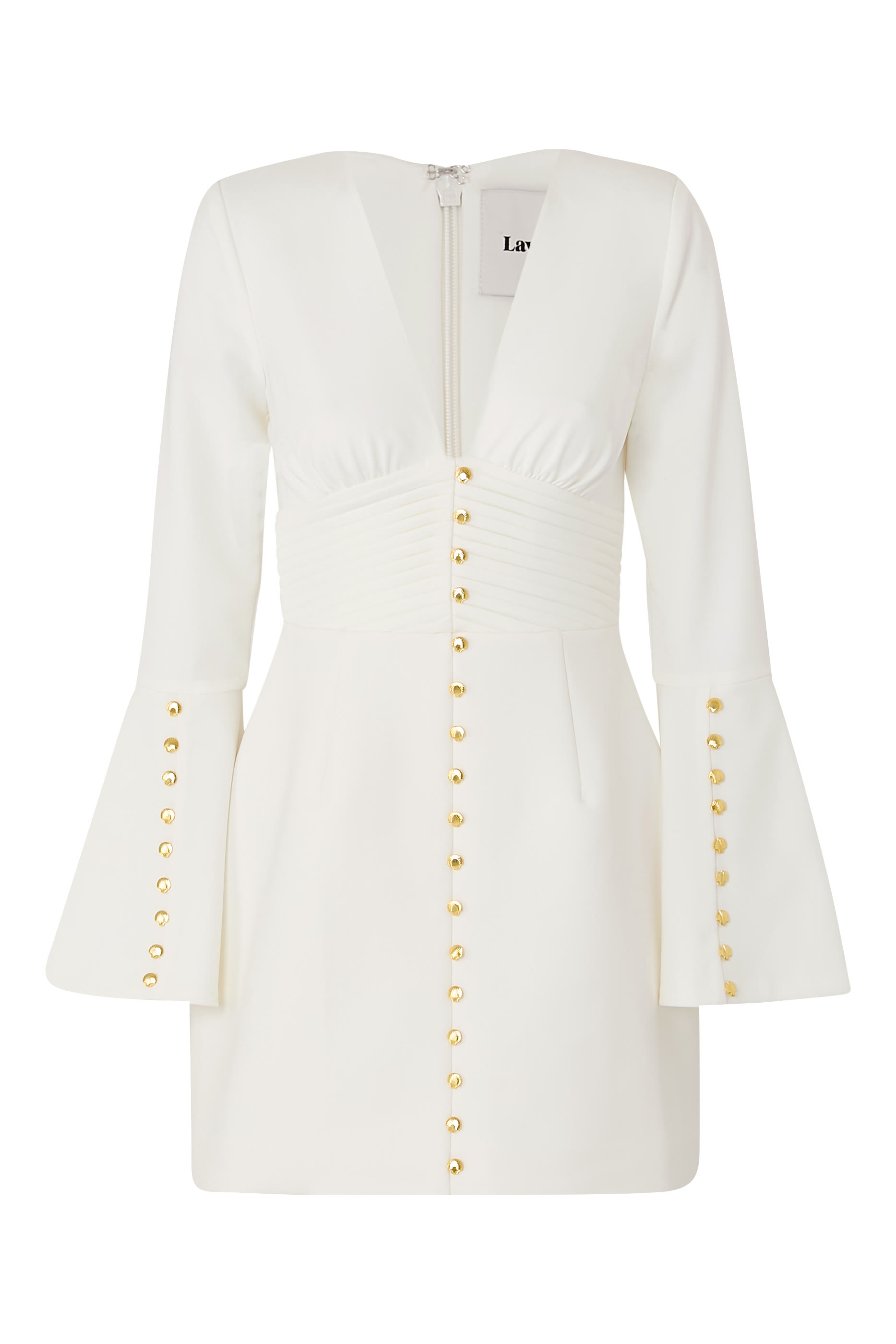 فستان قصير لارا بأكمام واسعة وأزرار مايكرو شيل