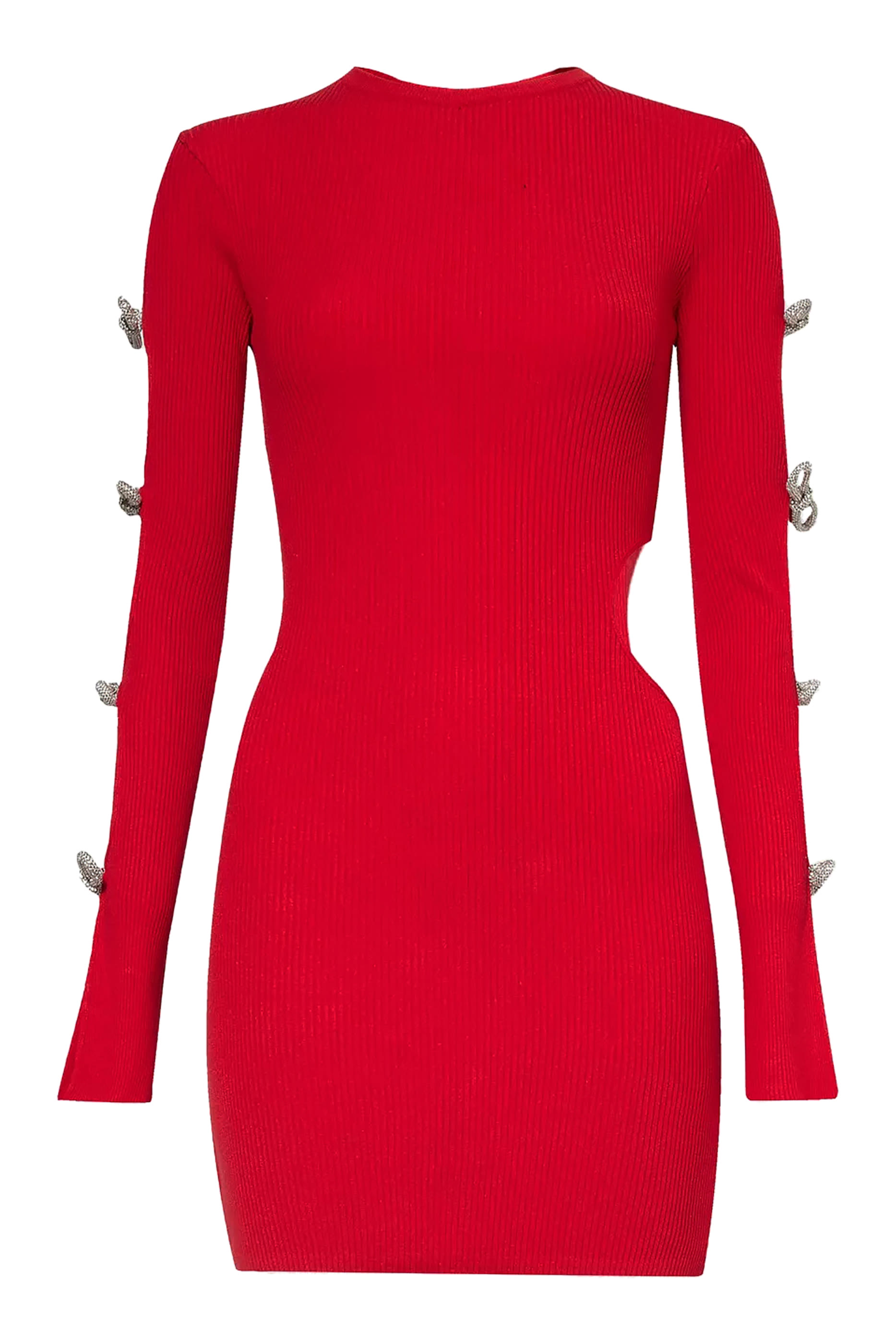 فستان قصير بأكمام مزينة بفتحات وربطات فيونكة