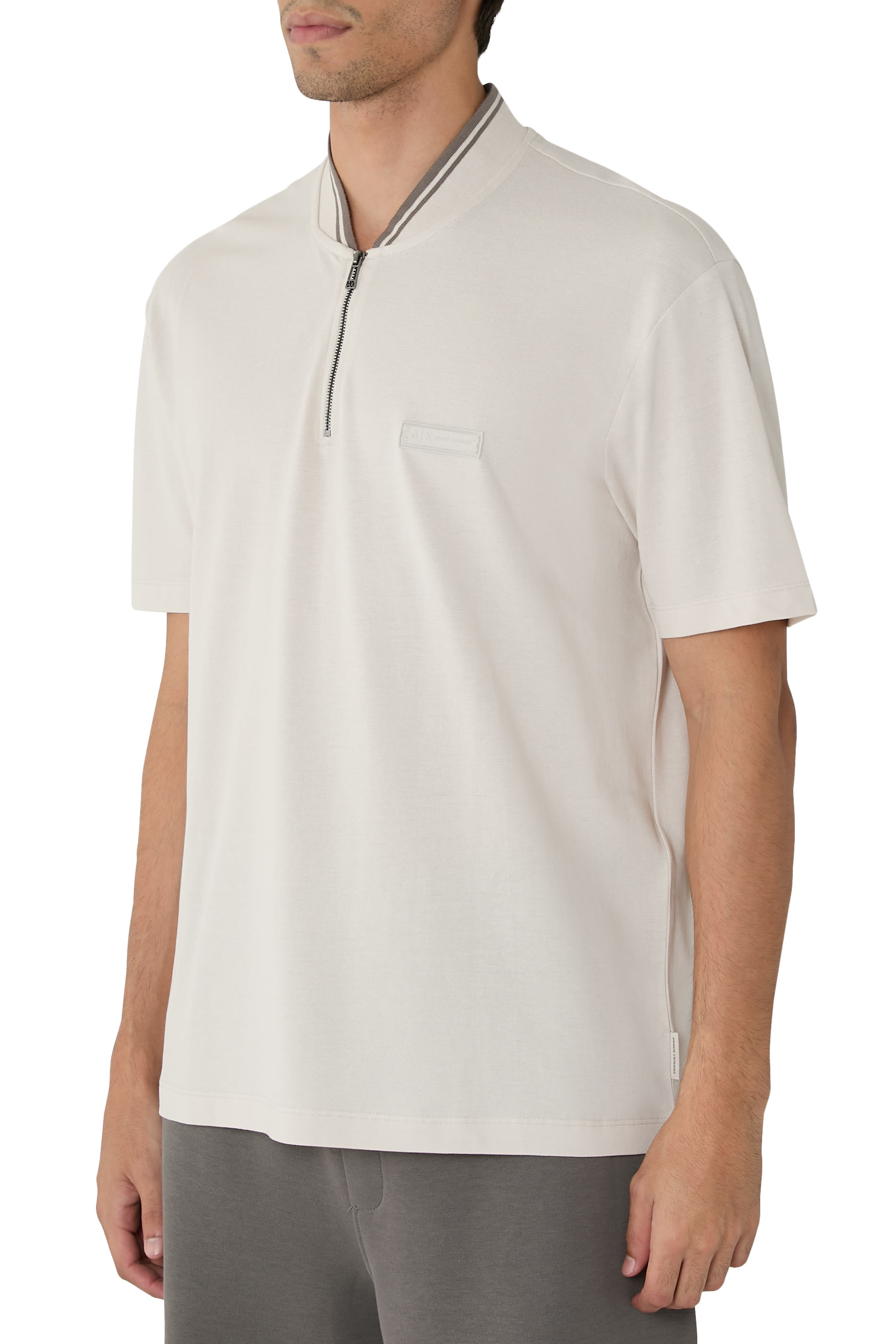 Zip-Up Pique Polo Shirt